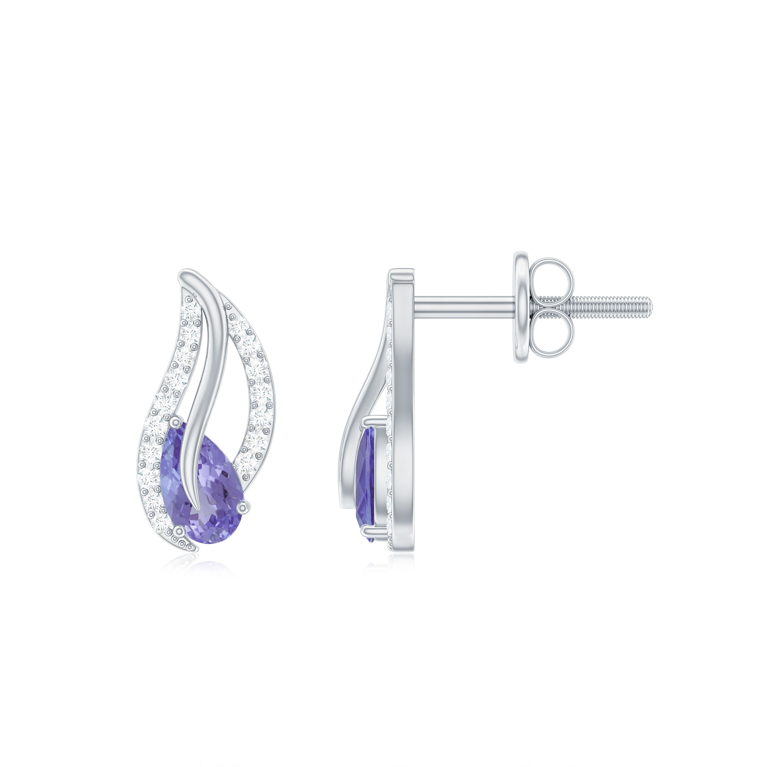 Pear Shape Tanzanite and Diamond Leaf Stud Earrings