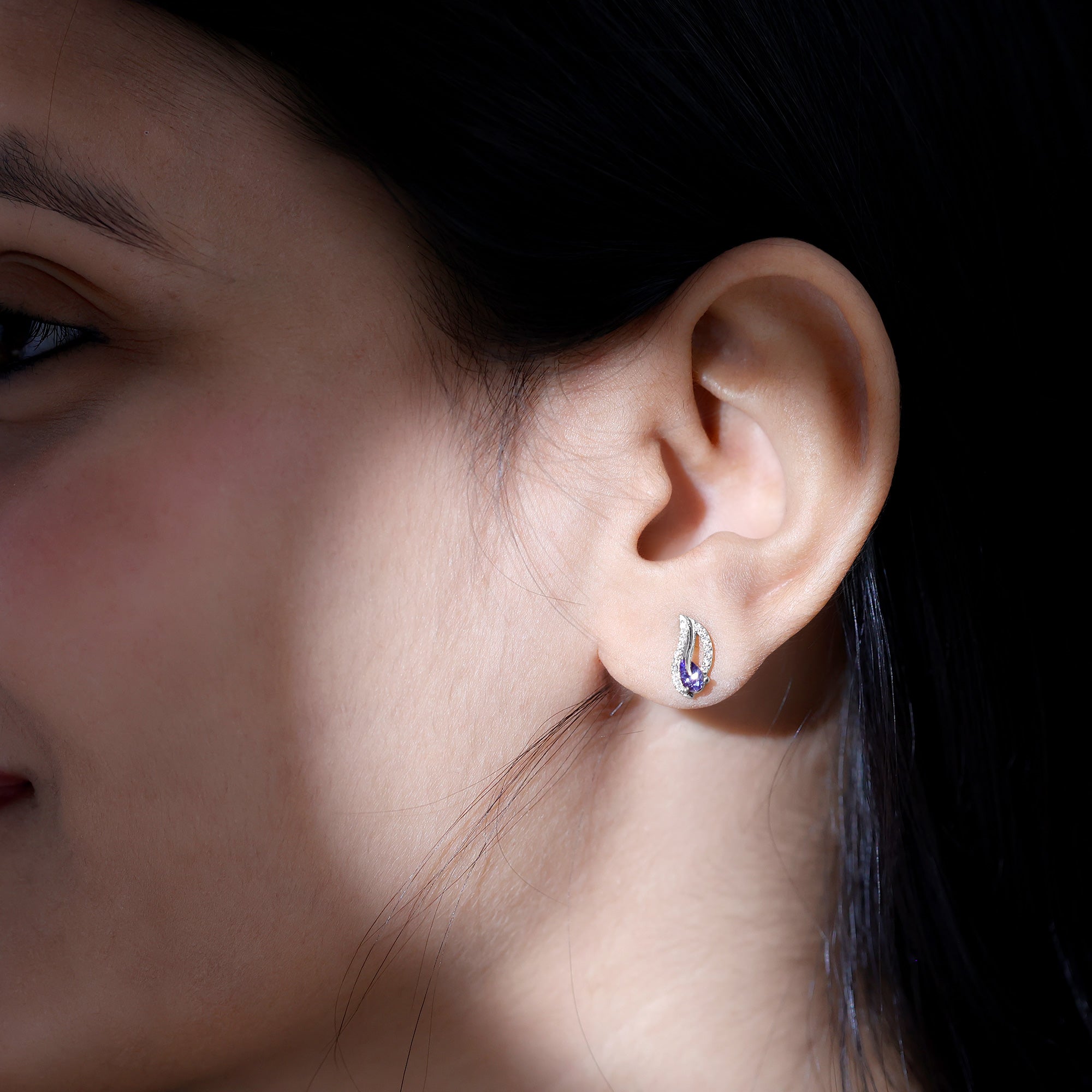 Pear Shape Tanzanite and Diamond Leaf Stud Earrings AAA - Rosec Jewels