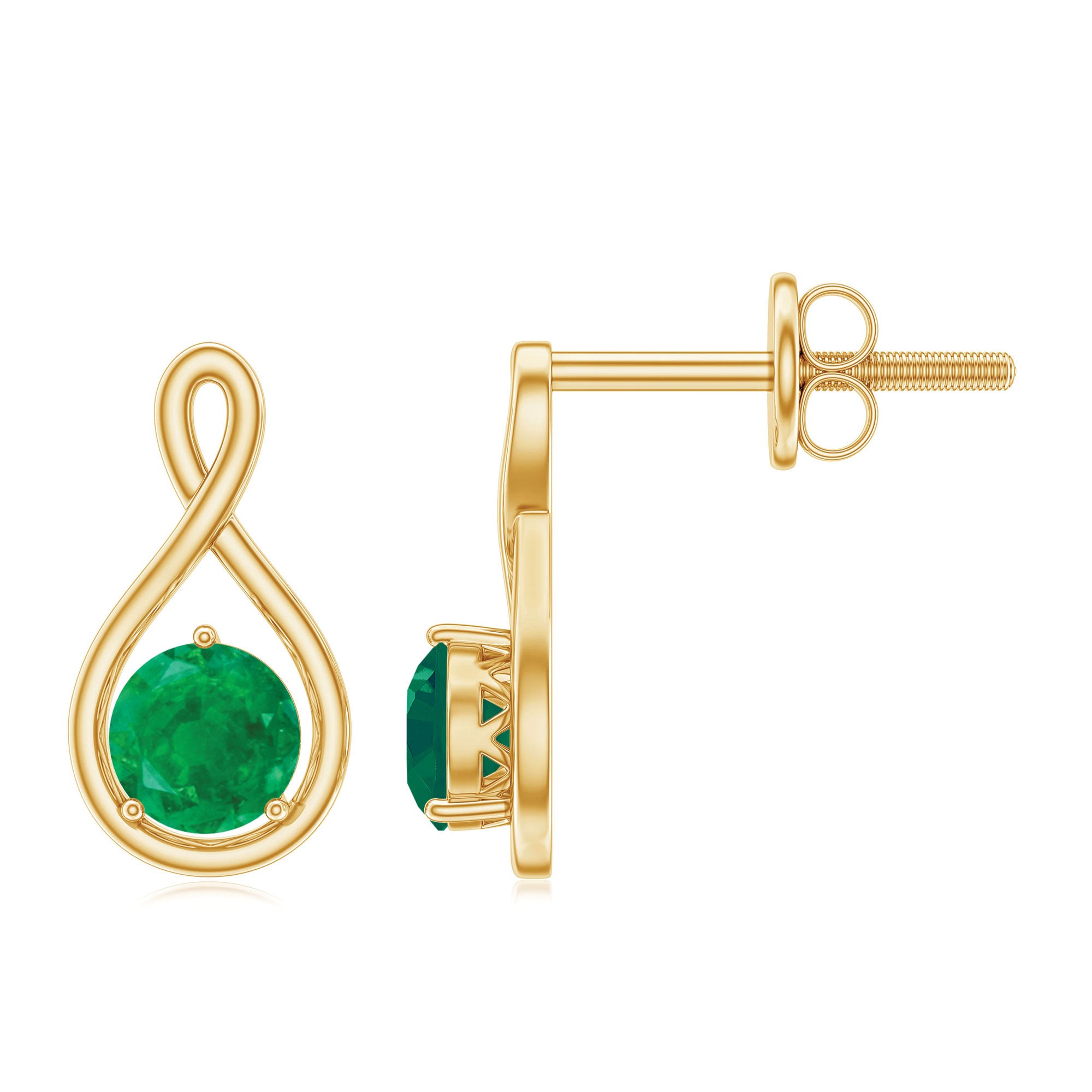 1 Carat Round Cut Emerald Solitaire Stud Earrings AAA - Rosec Jewels