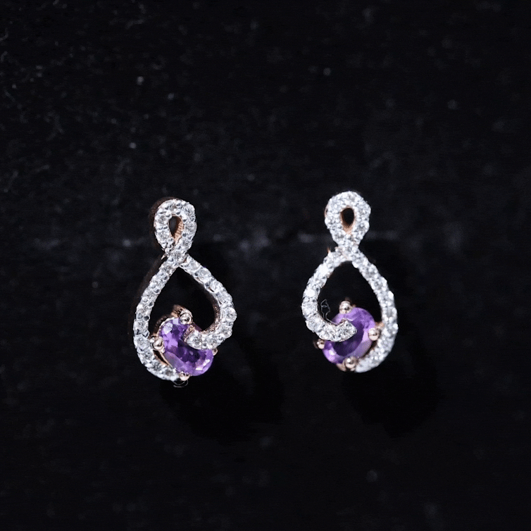 Amethyst Infinity Stud Earrings with Diamond Amethyst - ( AAA ) - Quality - Rosec Jewels