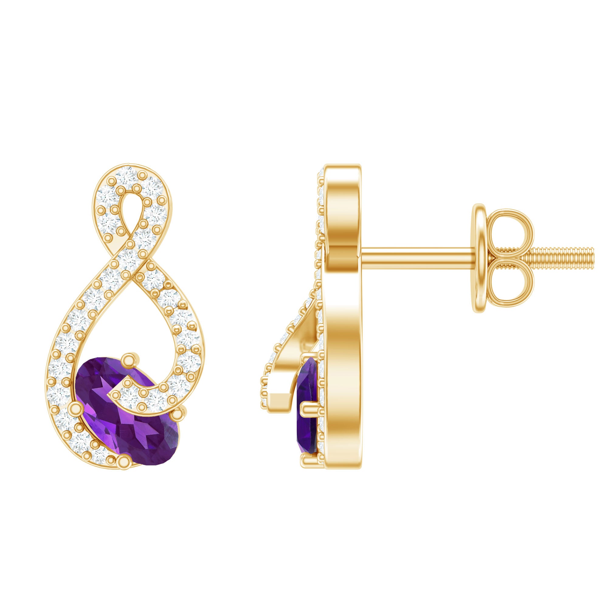 Amethyst Infinity Stud Earrings with Diamond AAA - Rosec Jewels