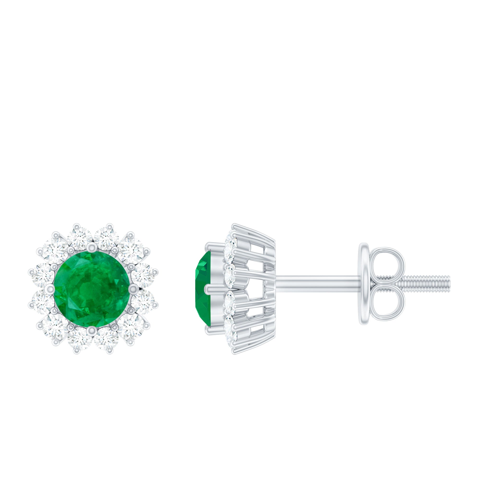Classic Emerald Stud Earrings with Diamond Halo