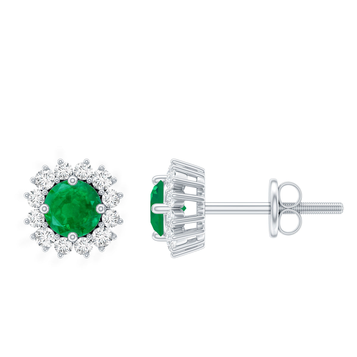 Classic Emerald Stud Earrings with Diamond Halo AAA - Rosec Jewels