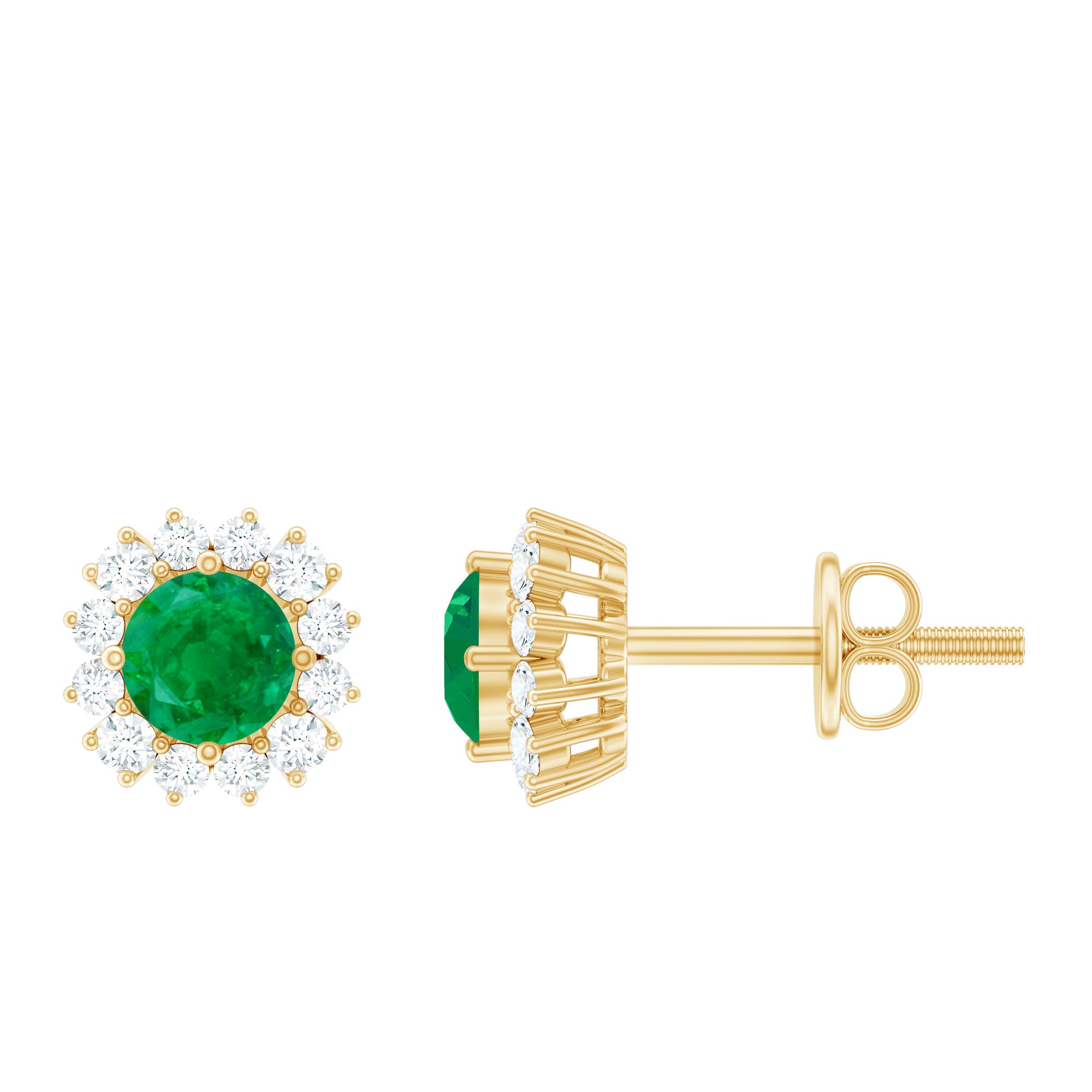 Classic Emerald Stud Earrings with Diamond Halo AAA - Rosec Jewels