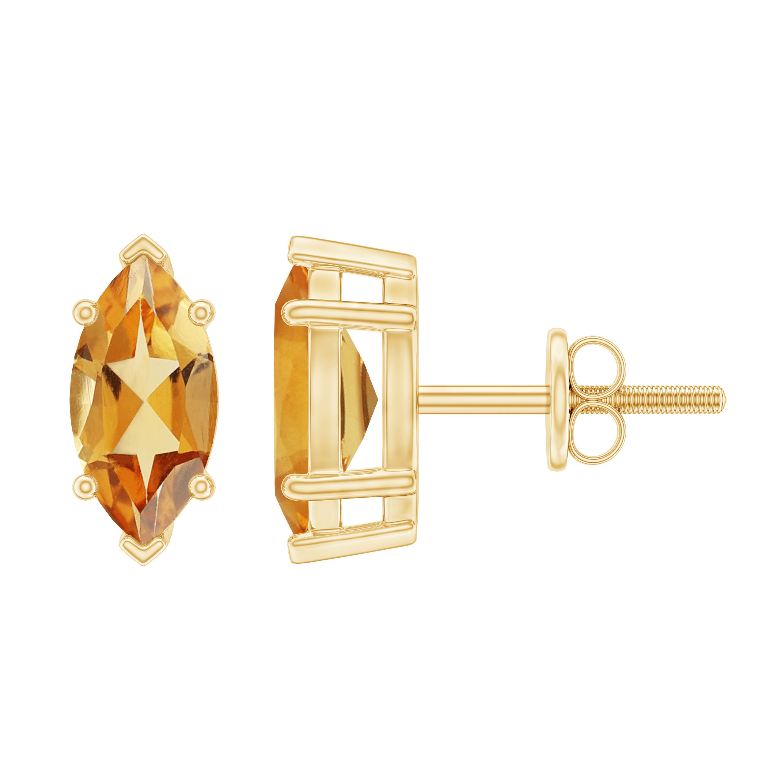 Natural 1.48 Carat Marquise Cut Citrine Stud Earrings AAA 14K Yellow Gold Plated Silver - Rosec Jewels