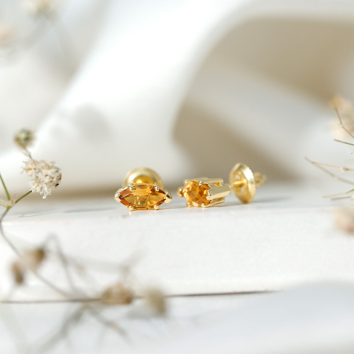 Natural 1.48 Carat Marquise Cut Citrine Stud Earrings AAA 14K Yellow Gold Plated Silver - Rosec Jewels