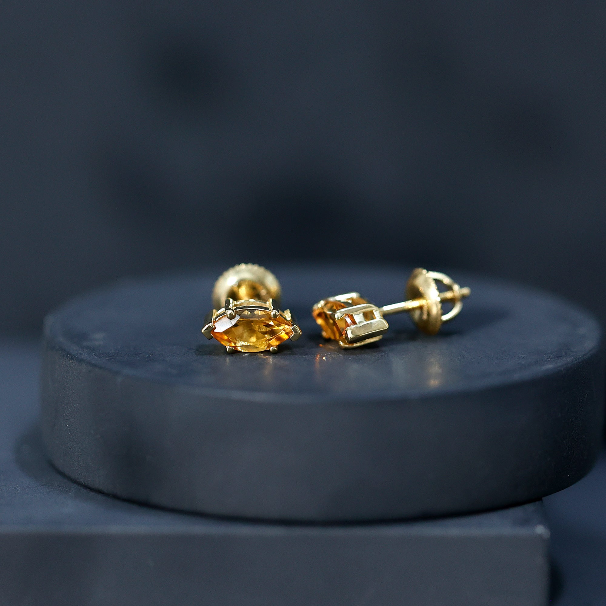 Natural 1.48 Carat Marquise Cut Citrine Stud Earrings AAA 14K Yellow Gold Plated Silver - Rosec Jewels