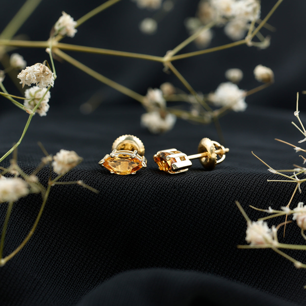 Natural 1.48 Carat Marquise Cut Citrine Stud Earrings AAA 14K Yellow Gold Plated Silver - Rosec Jewels