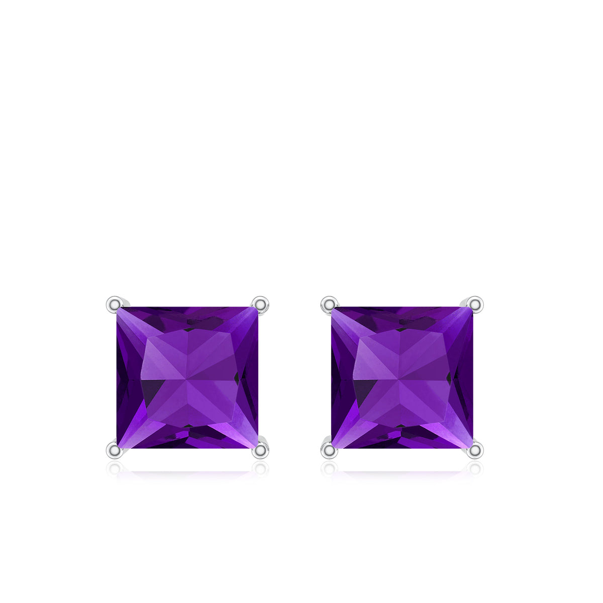 Natural Amethyst Princess Cut Earrings with Screw Back AAA - Rosec Jewels