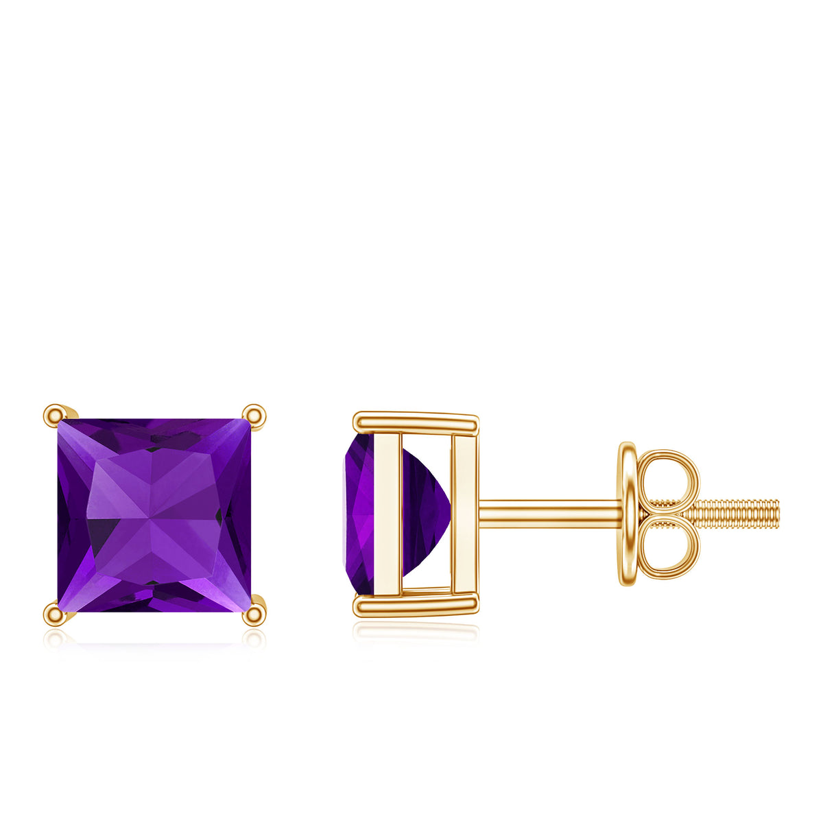 Natural Amethyst Princess Cut Earrings with Screw Back AAA - Rosec Jewels