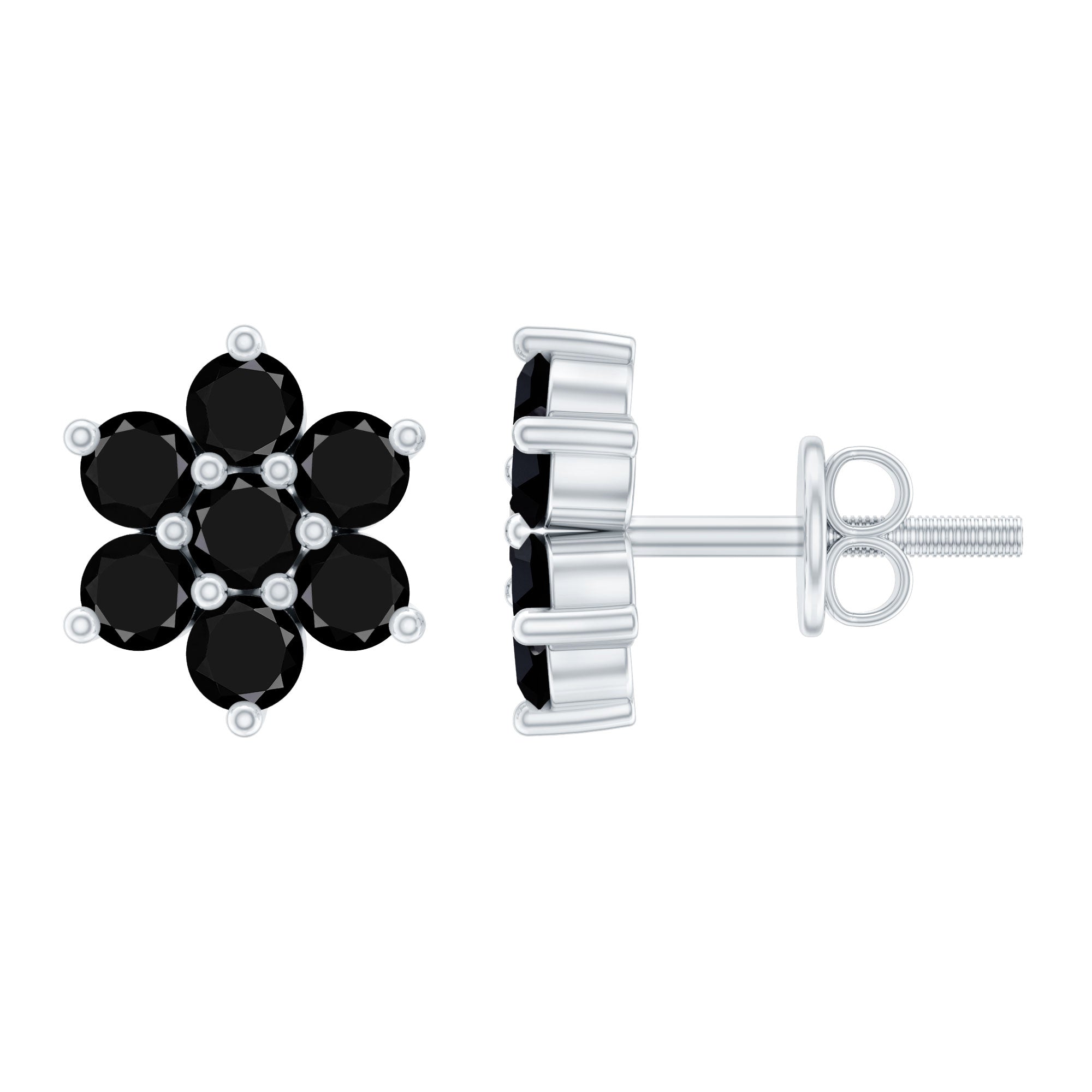 1.25 CT Black Onyx Floral Cluster Stud Earrings