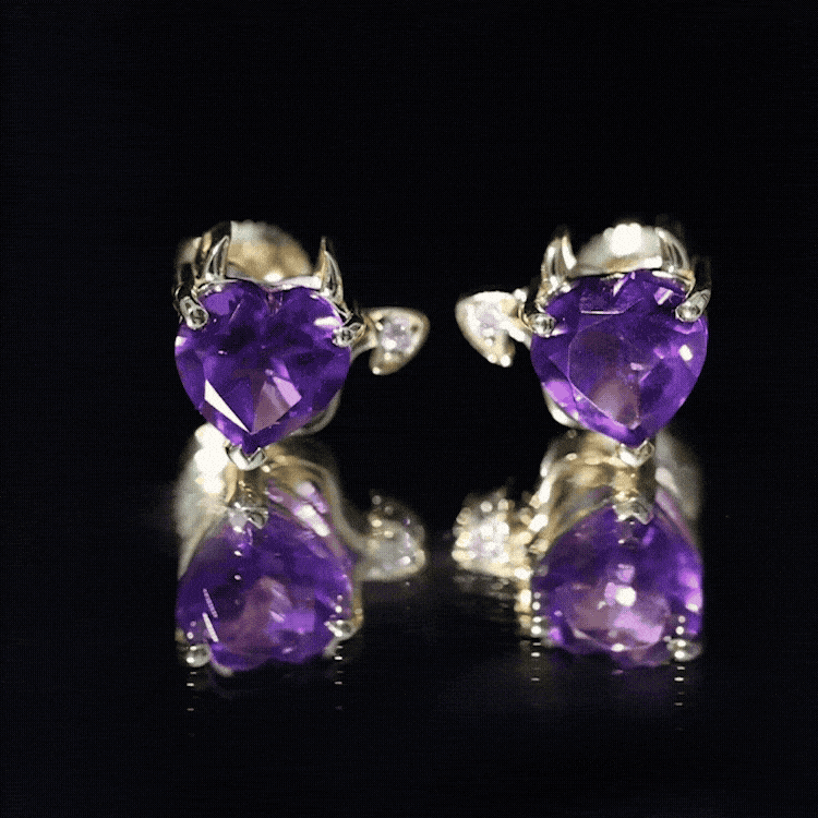 Heart Shape Amethyst and Diamond Gothic Stud Earrings AAA - Rosec Jewels
