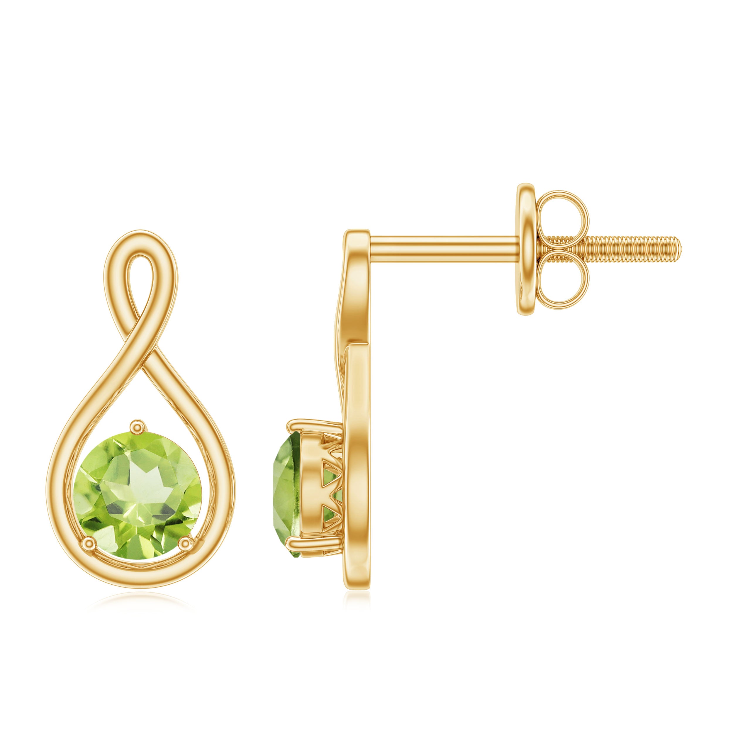 1 Carat Solitaire Peridot Infinity Stud Earrings AAA - Rosec Jewels