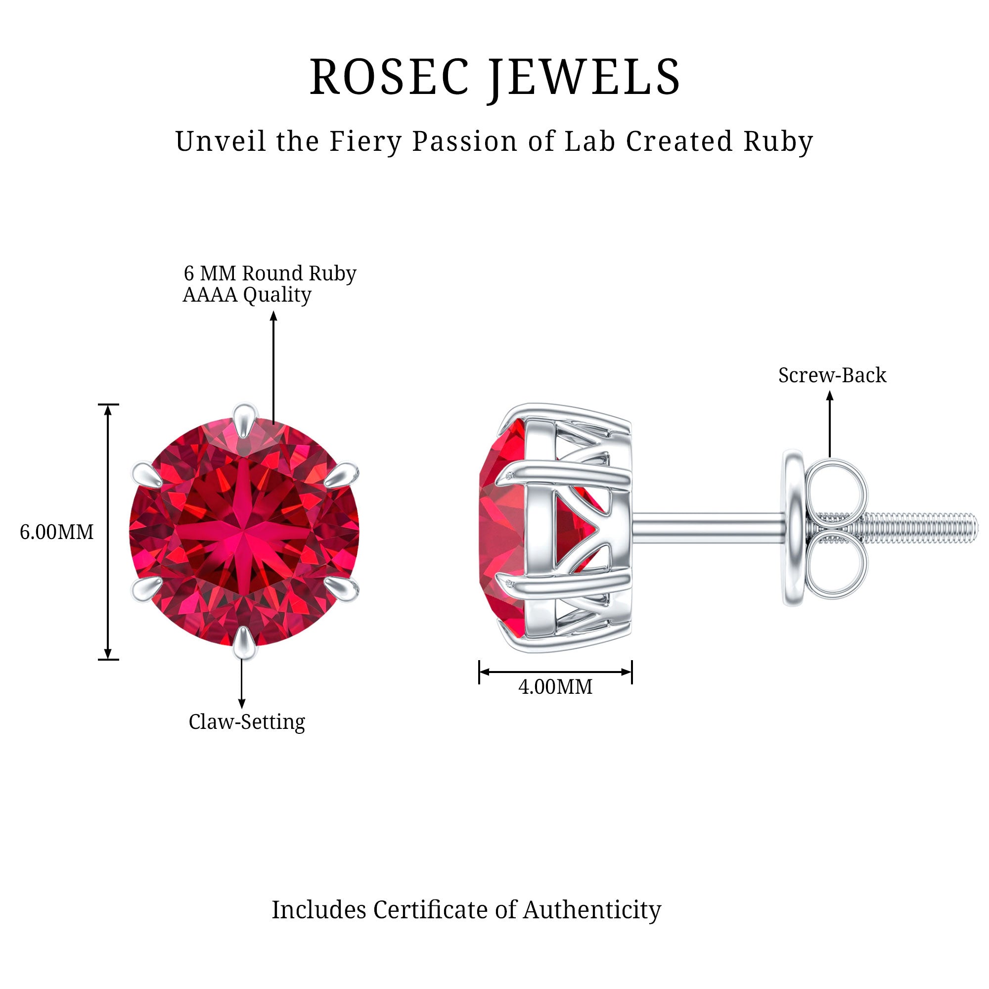 2.7 Carat Round Cut Solitaire Lab Created Ruby Stud Earrings AAAA - Rosec Jewels