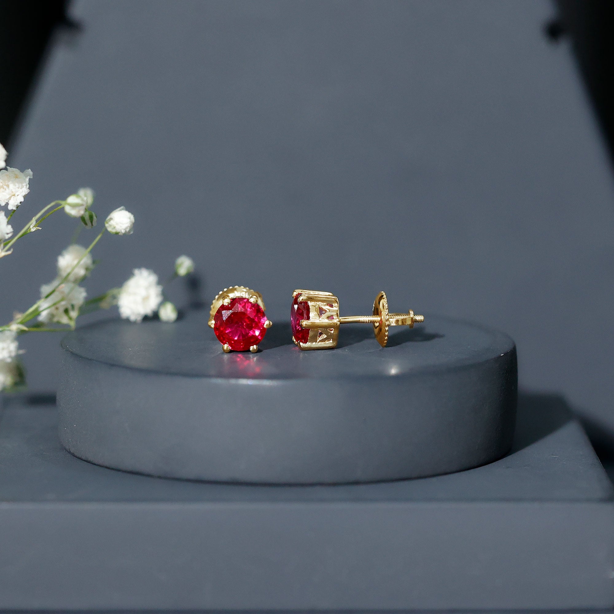 2.7 Carat Round Cut Solitaire Lab Created Ruby Stud Earrings AAAA - Rosec Jewels