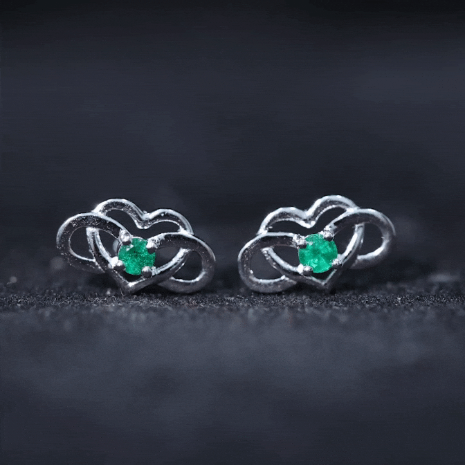 Lab Grown Emerald Infinity Heart Stud Earrings AAAA - Rosec Jewels