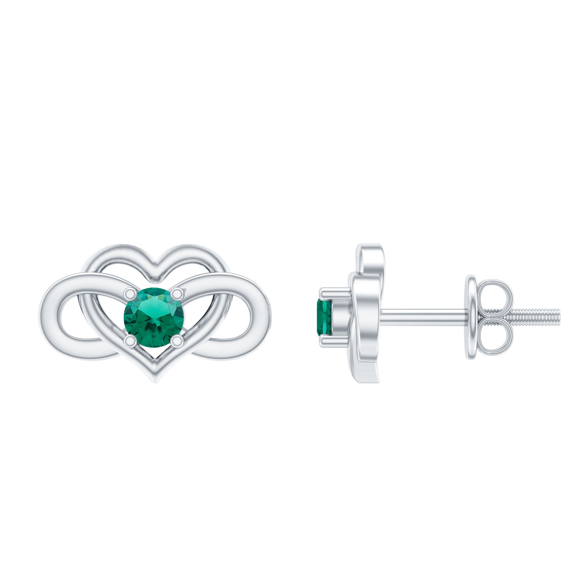 Lab Grown Emerald Infinity Heart Stud Earrings AAAA - Rosec Jewels