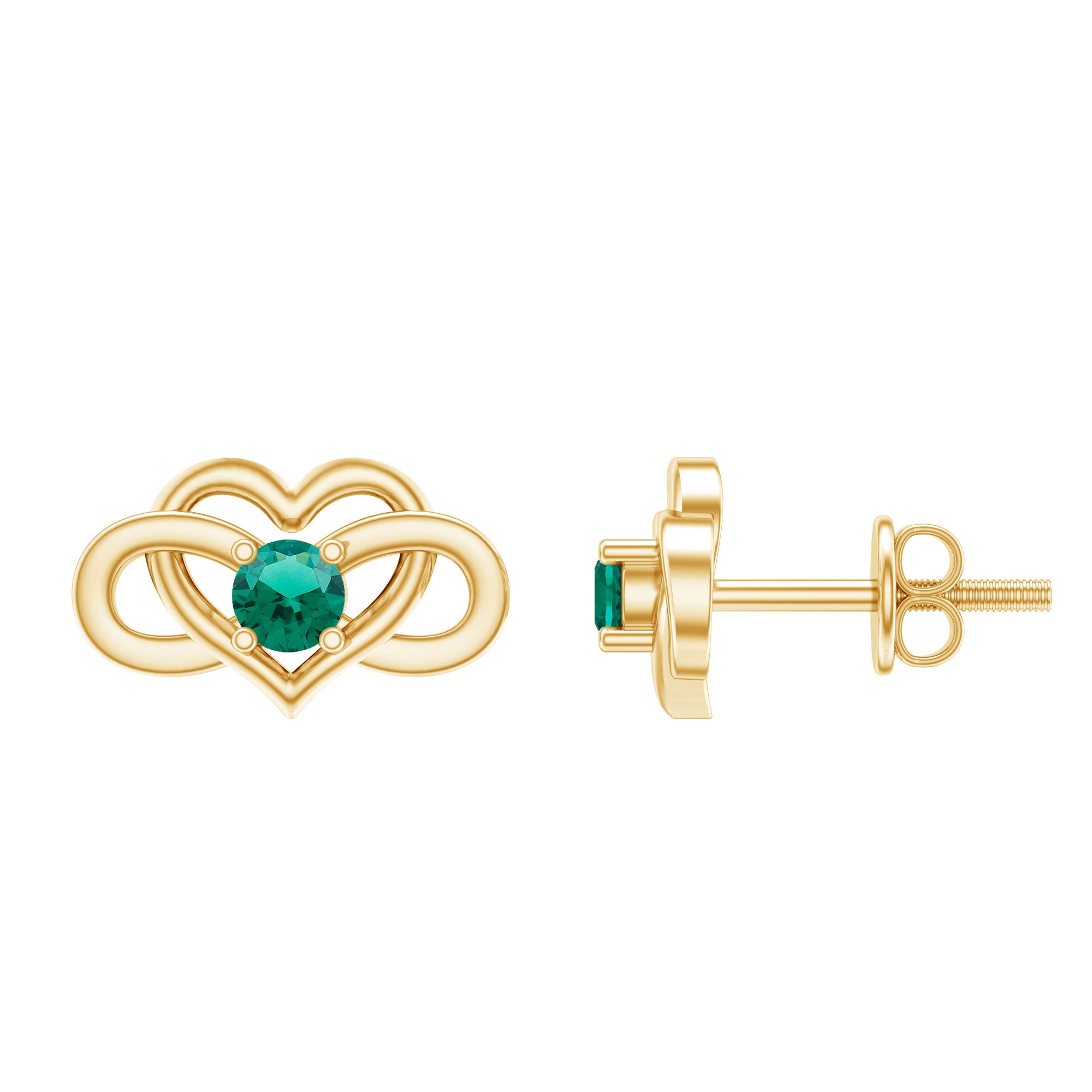Lab Grown Emerald Infinity Heart Stud Earrings AAAA - Rosec Jewels