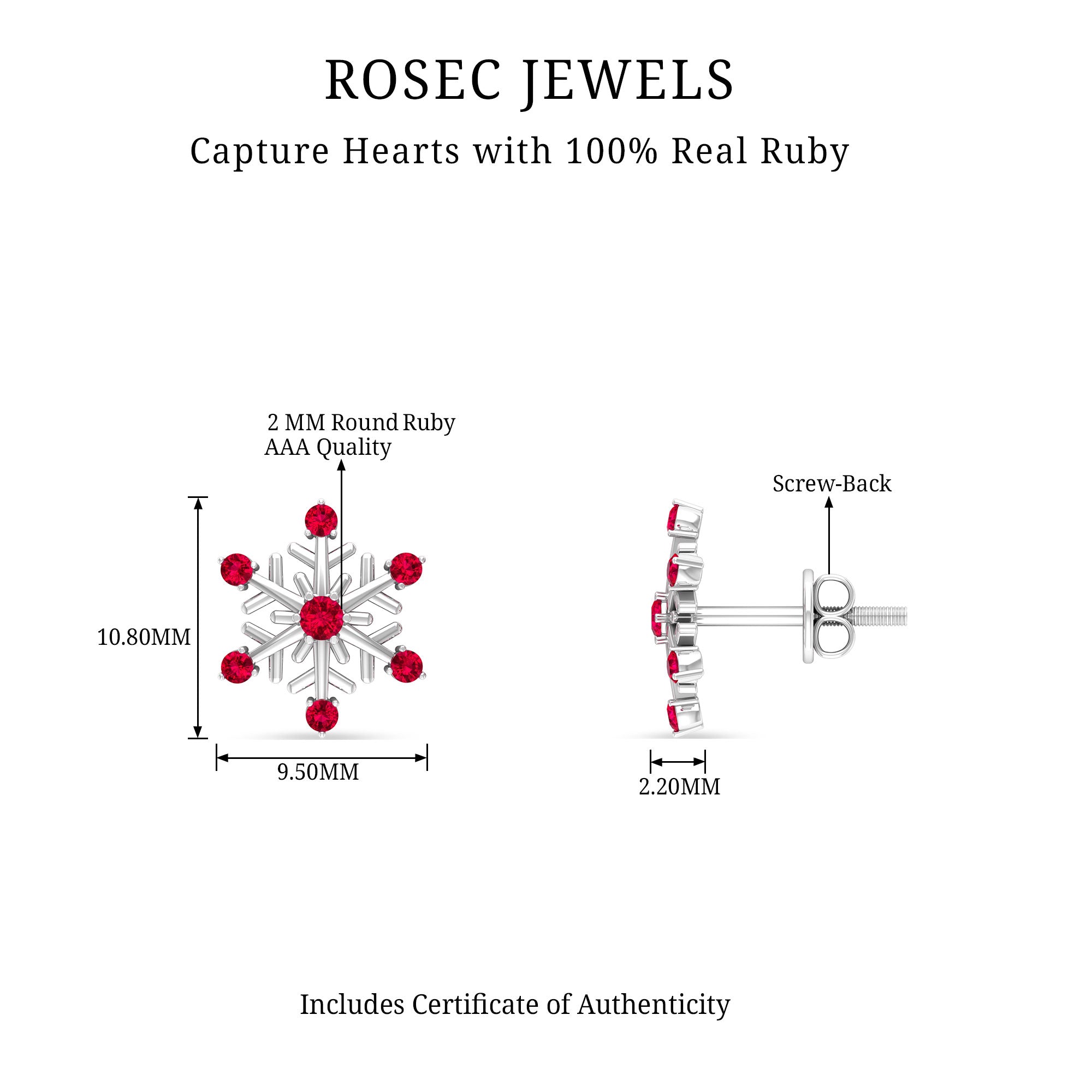 Natural Ruby Flower Stud Earrings for Women AAA - Rosec Jewels