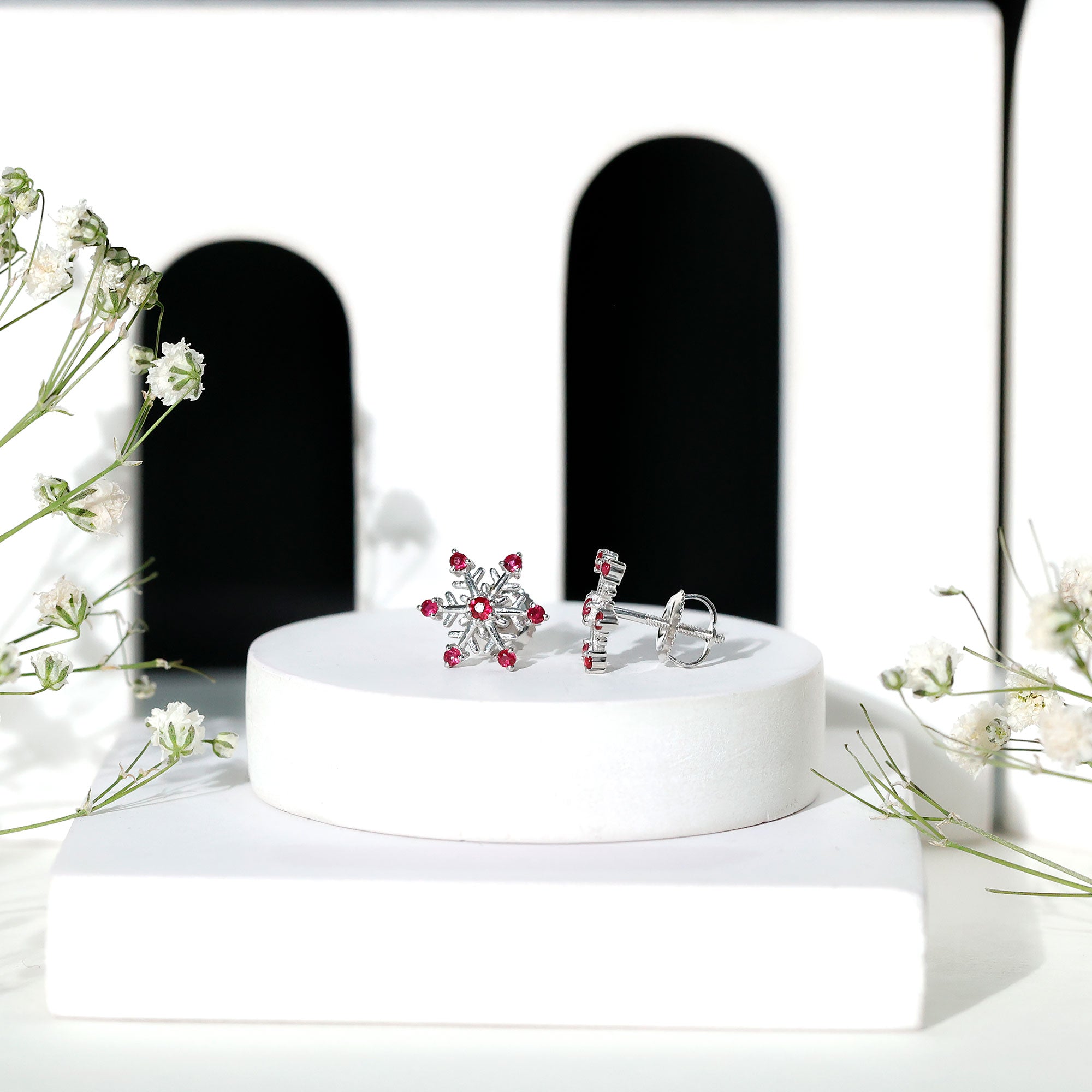 Natural Ruby Flower Stud Earrings for Women AAA - Rosec Jewels