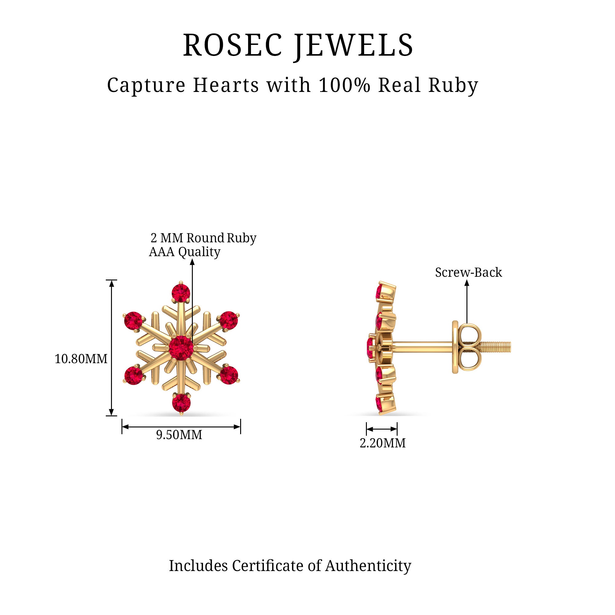 Natural Ruby Flower Stud Earrings for Women AAA - Rosec Jewels