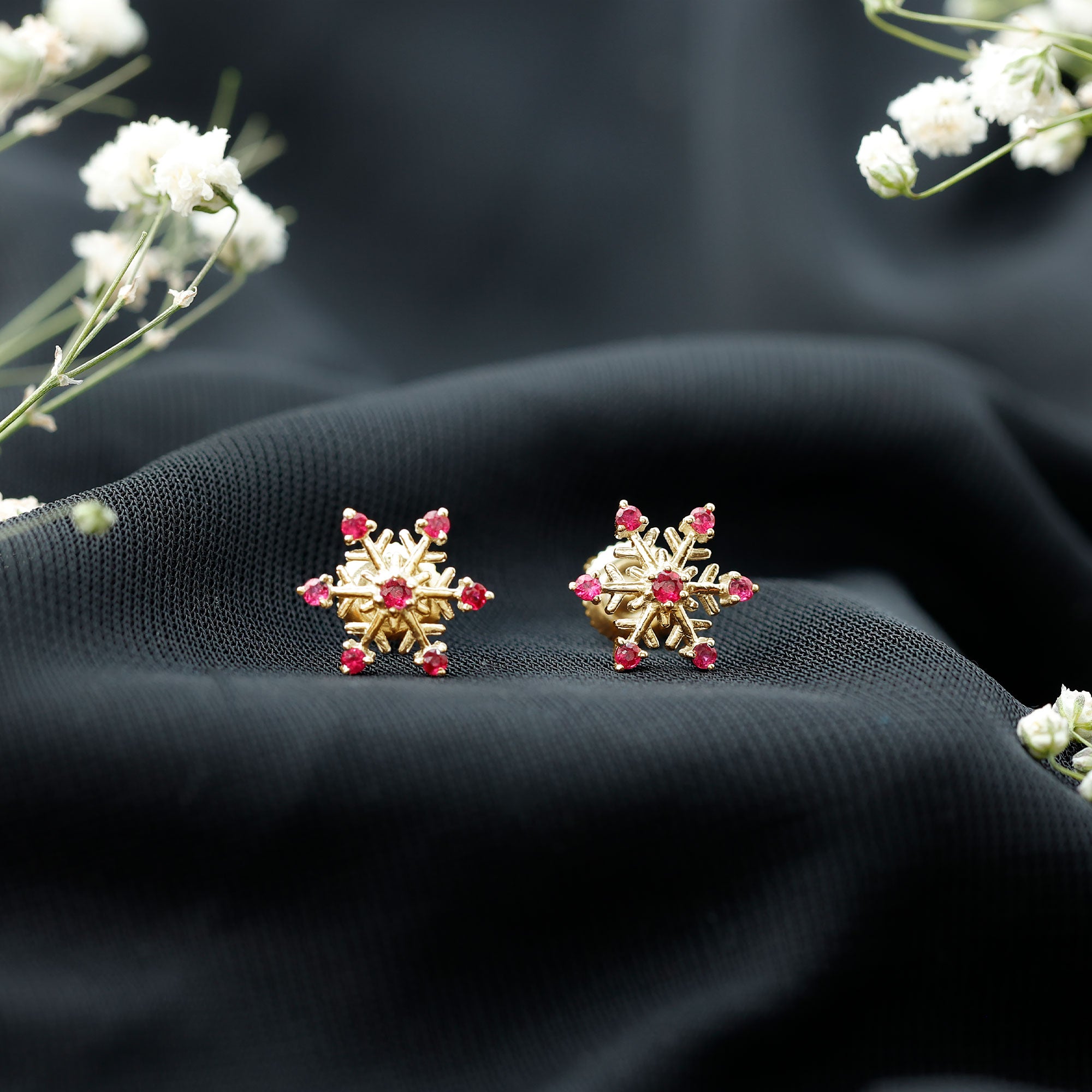 Natural Ruby Flower Stud Earrings for Women AAA - Rosec Jewels