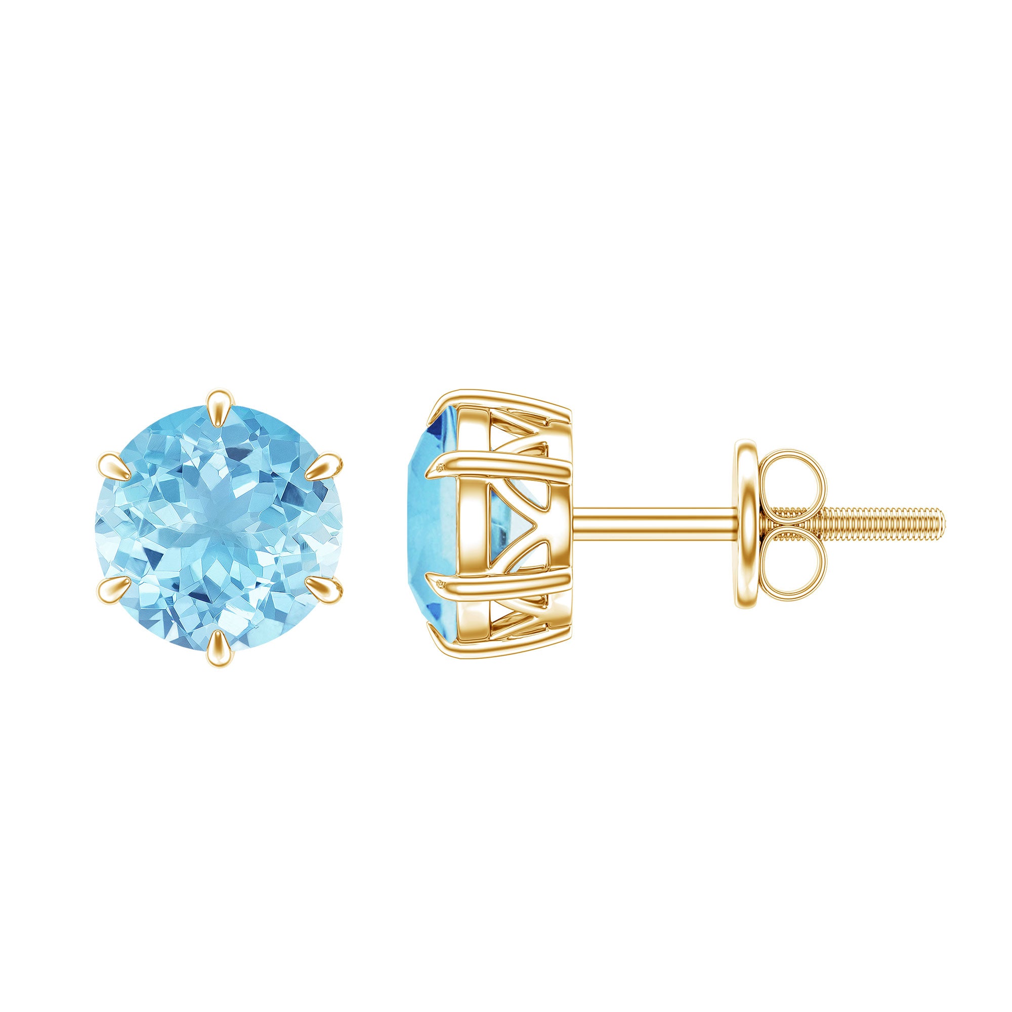 1.5 Carat Round Aquamarine Solitaire Stud Earrings AAA - Rosec Jewels
