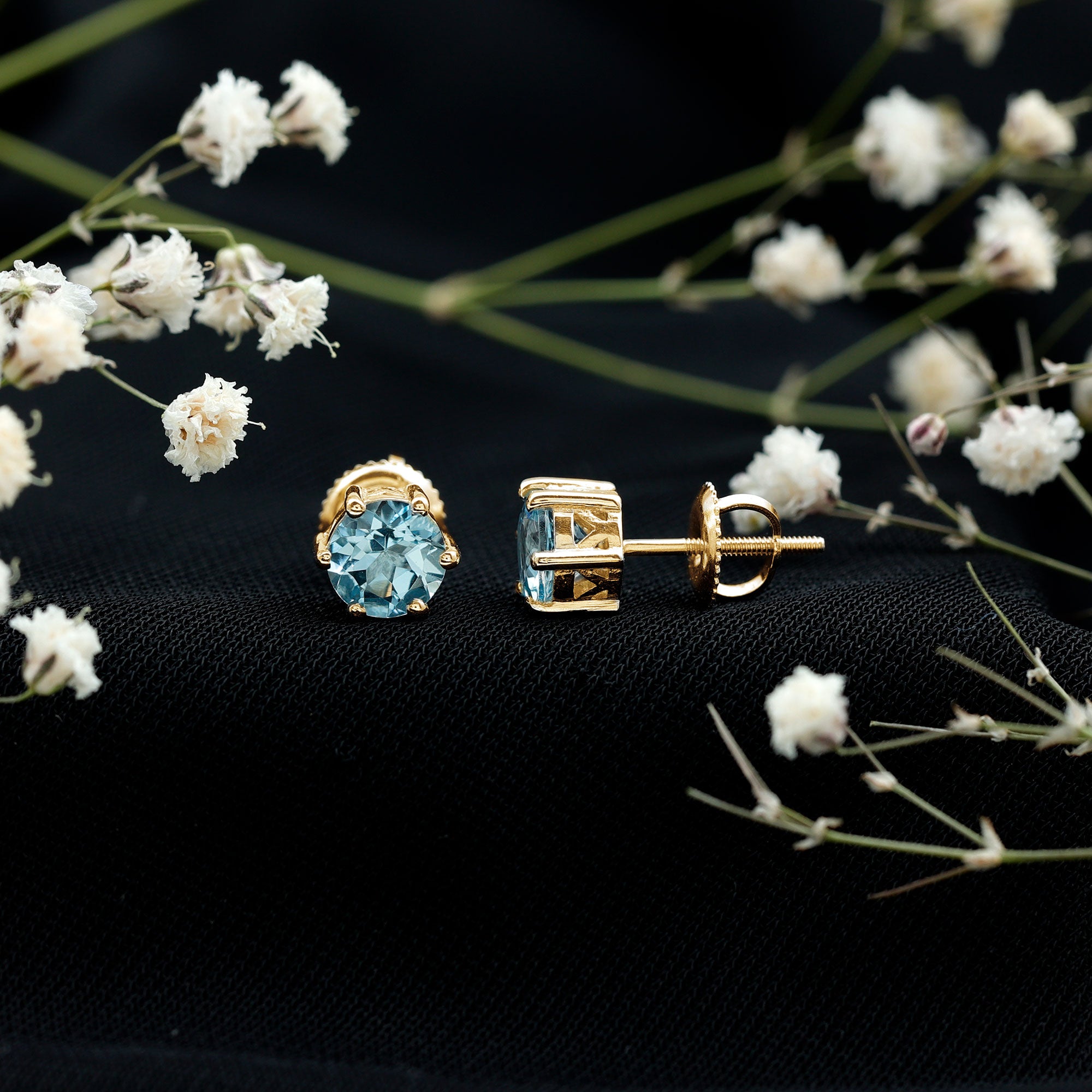 1.5 Carat Round Aquamarine Solitaire Stud Earrings AAA - Rosec Jewels