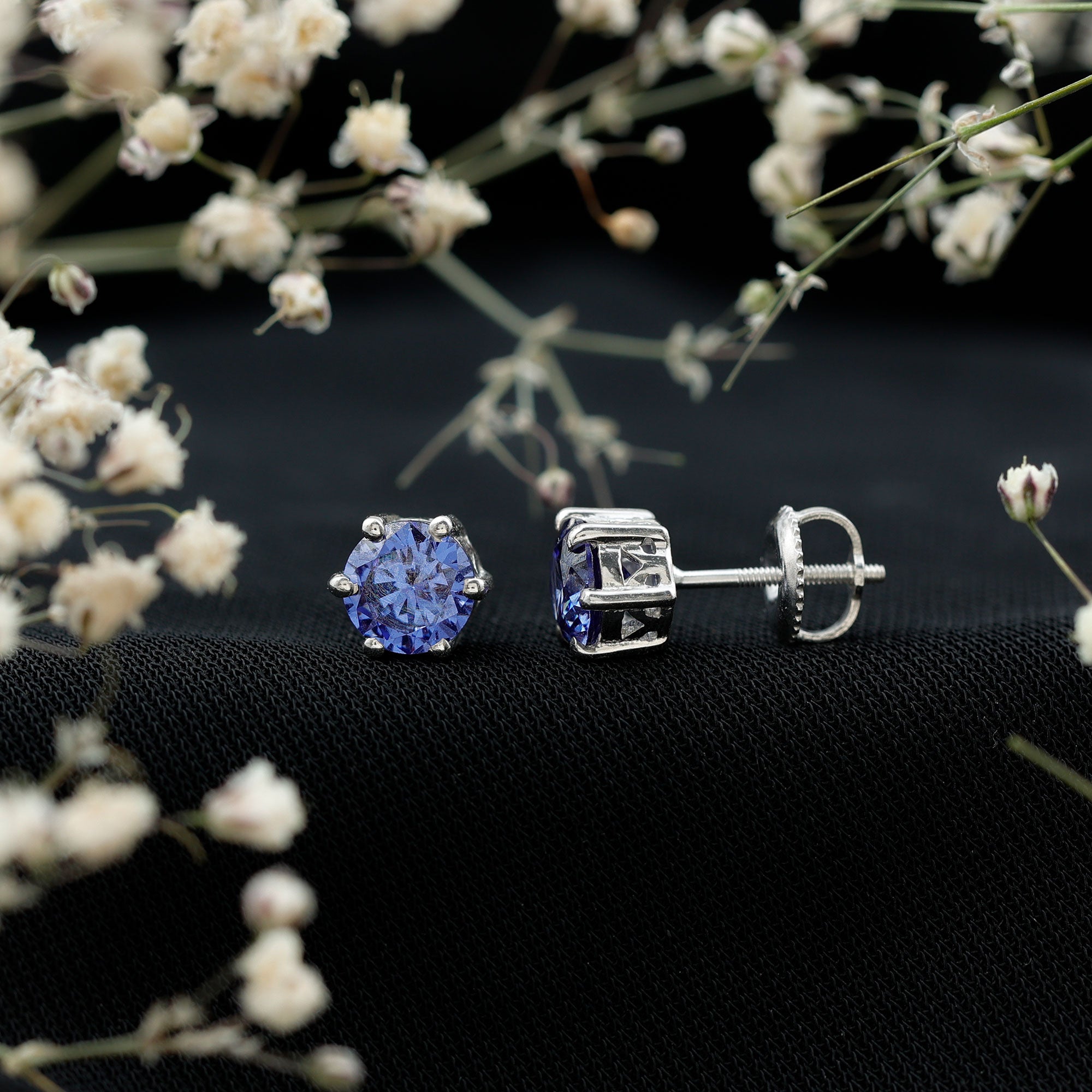 2 CT Lab Created Blue Sapphire Stud Earrings in 6 Prong Setting AAAA - Rosec Jewels