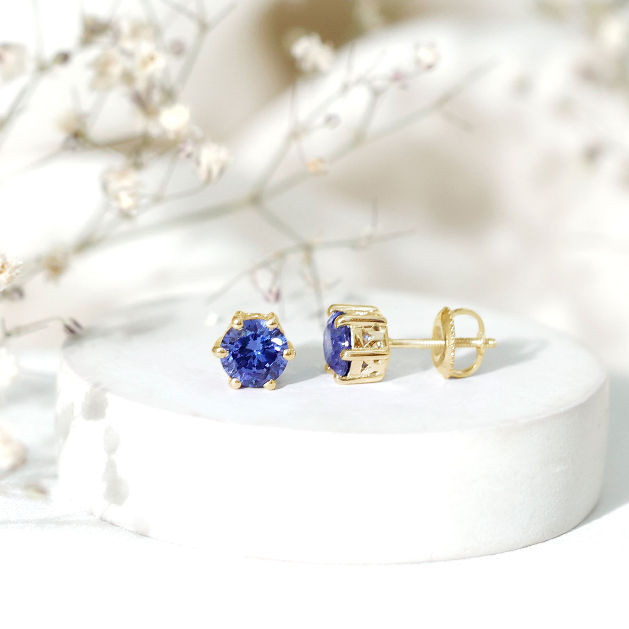 2 CT Lab Created Blue Sapphire Stud Earrings in 6 Prong Setting AAAA - Rosec Jewels
