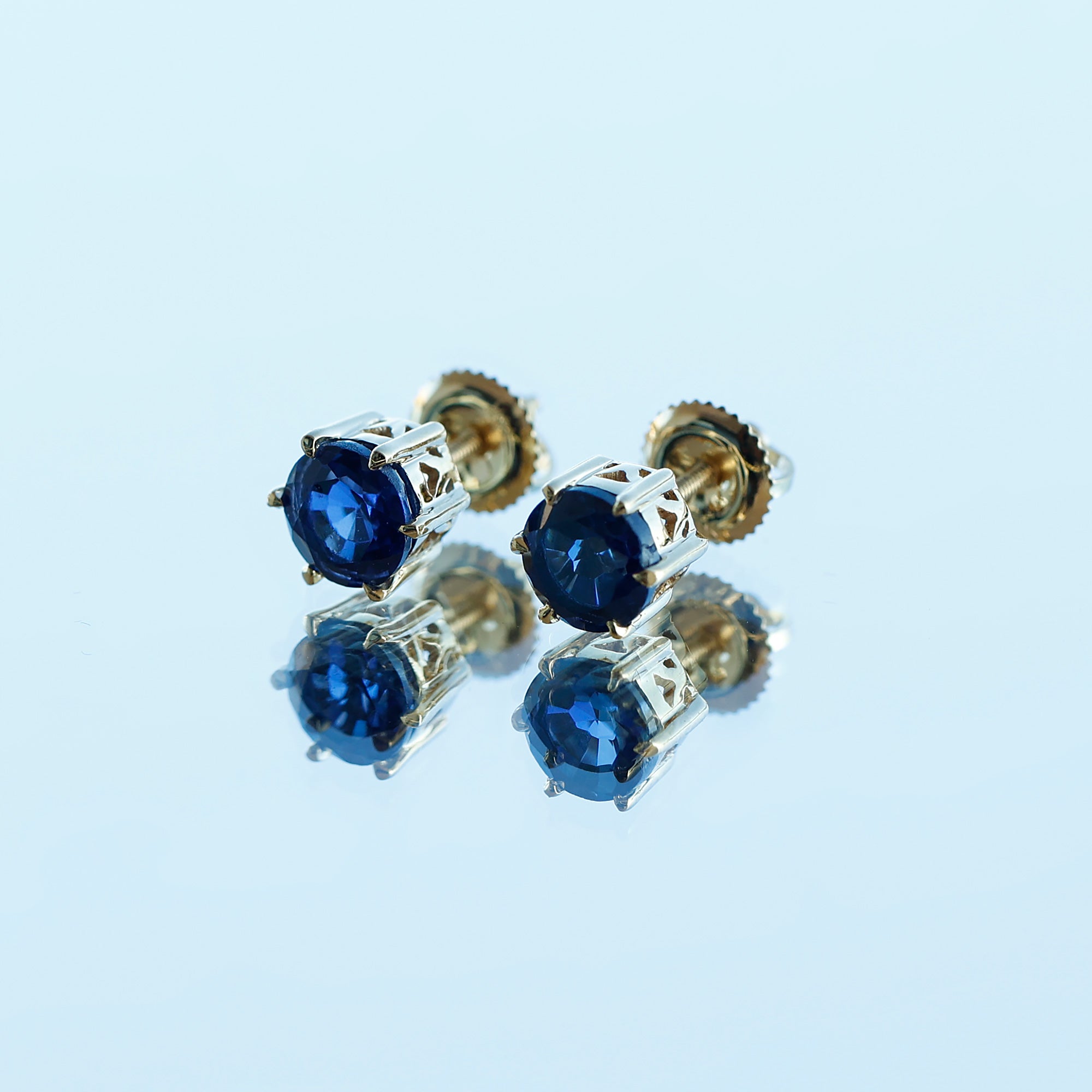 2 CT Lab Created Blue Sapphire Stud Earrings in 6 Prong Setting AAAA - Rosec Jewels