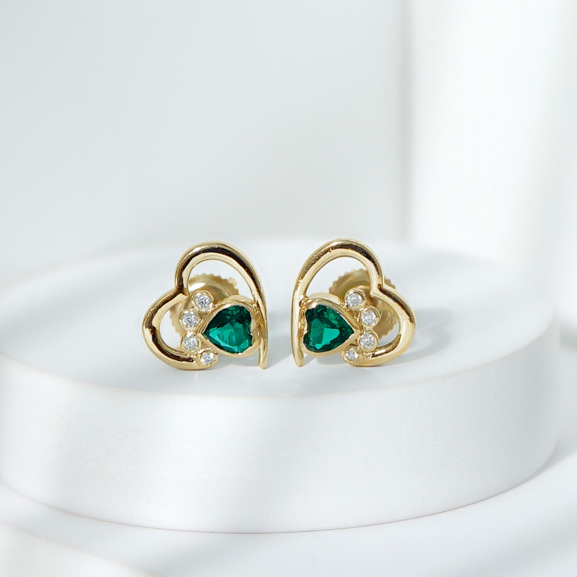 Lab Created Emerald and Moissanite Heart Paw Stud Earrings AAAA - Rosec Jewels