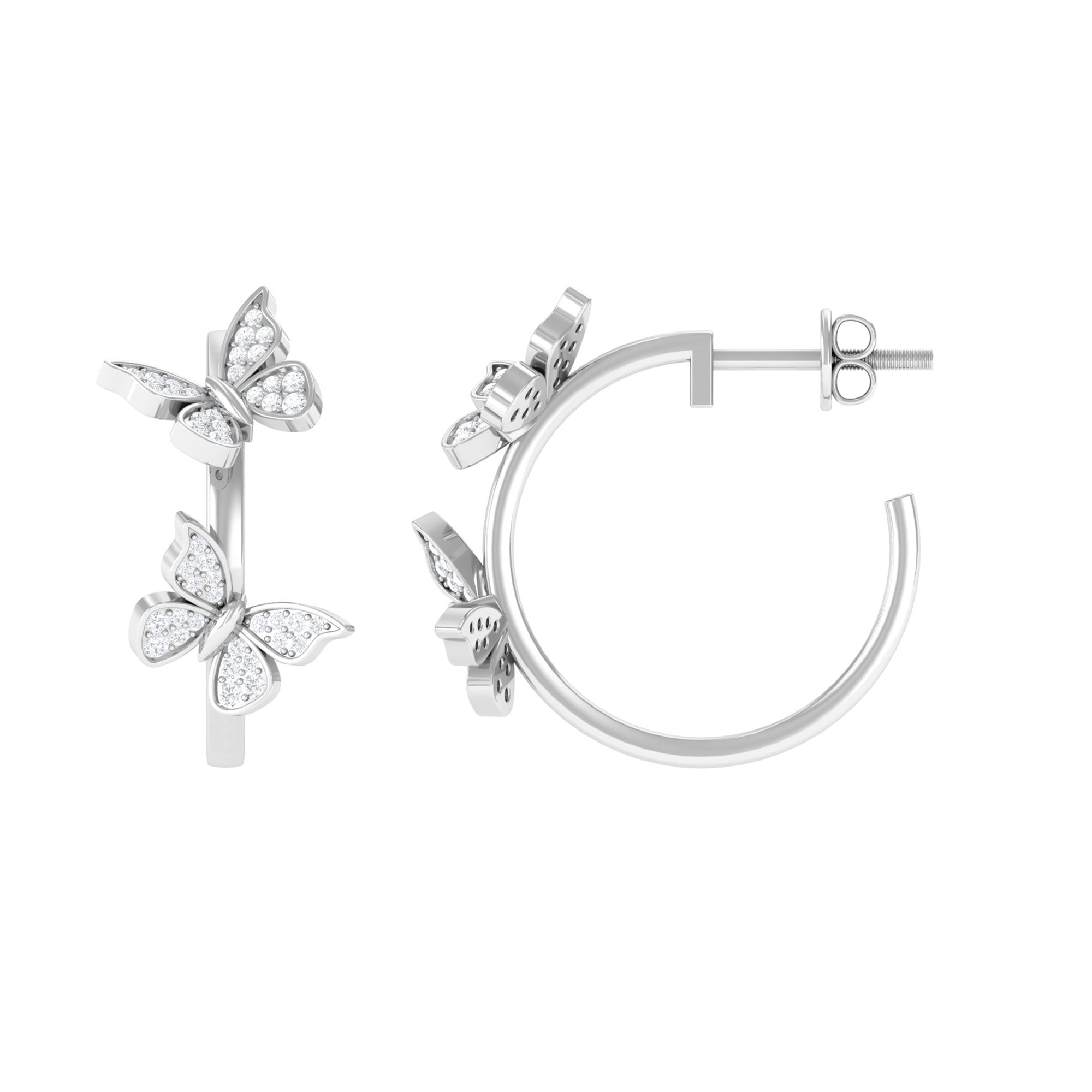 Butterfly Inspired Diamond Half Hoop Earrings Diamond - ( HI-SI ) - Color and Clarity - Rosec Jewels