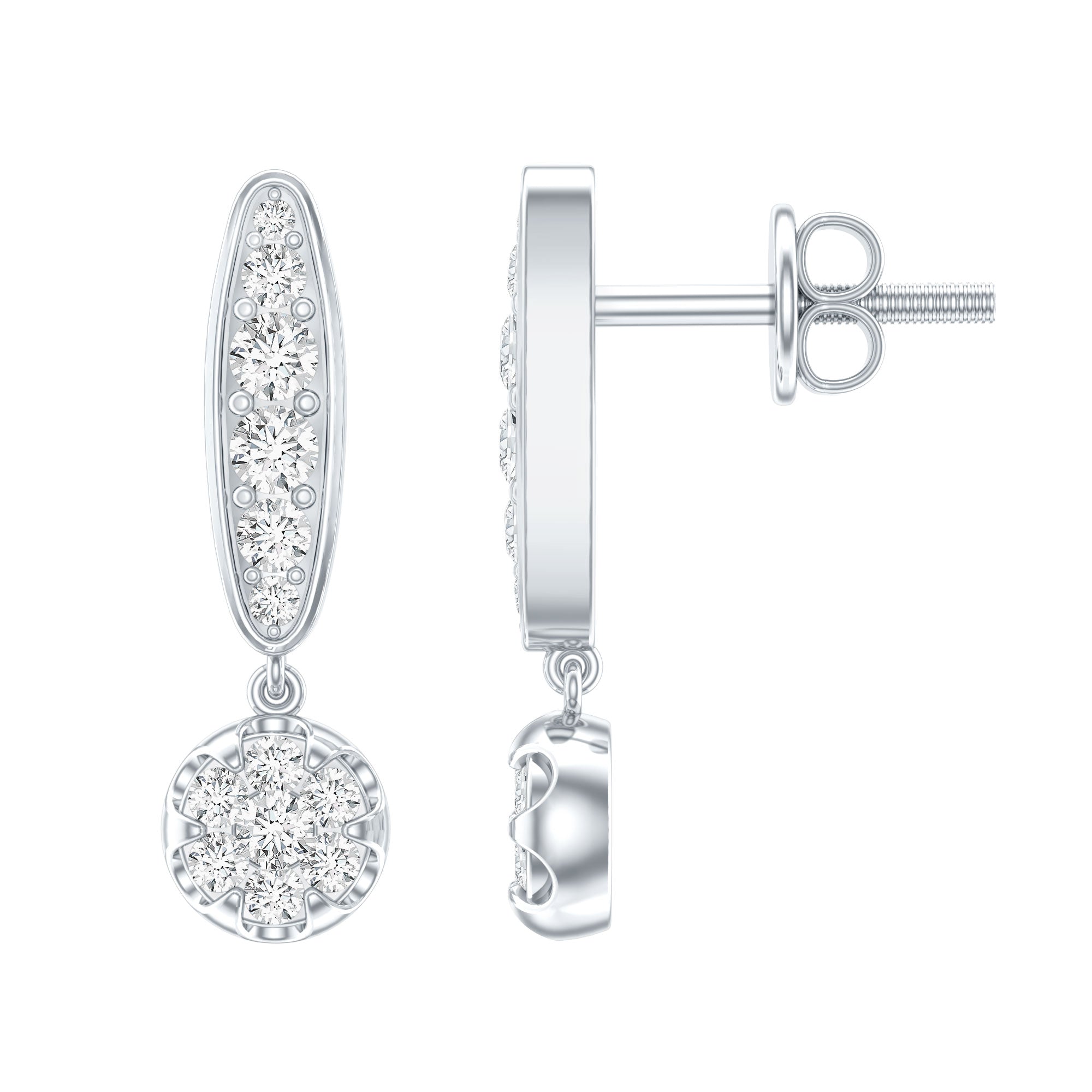 Real Diamond Bar Drop Earrings for Women Natural - ( HI-SI ) - Rosec Jewels