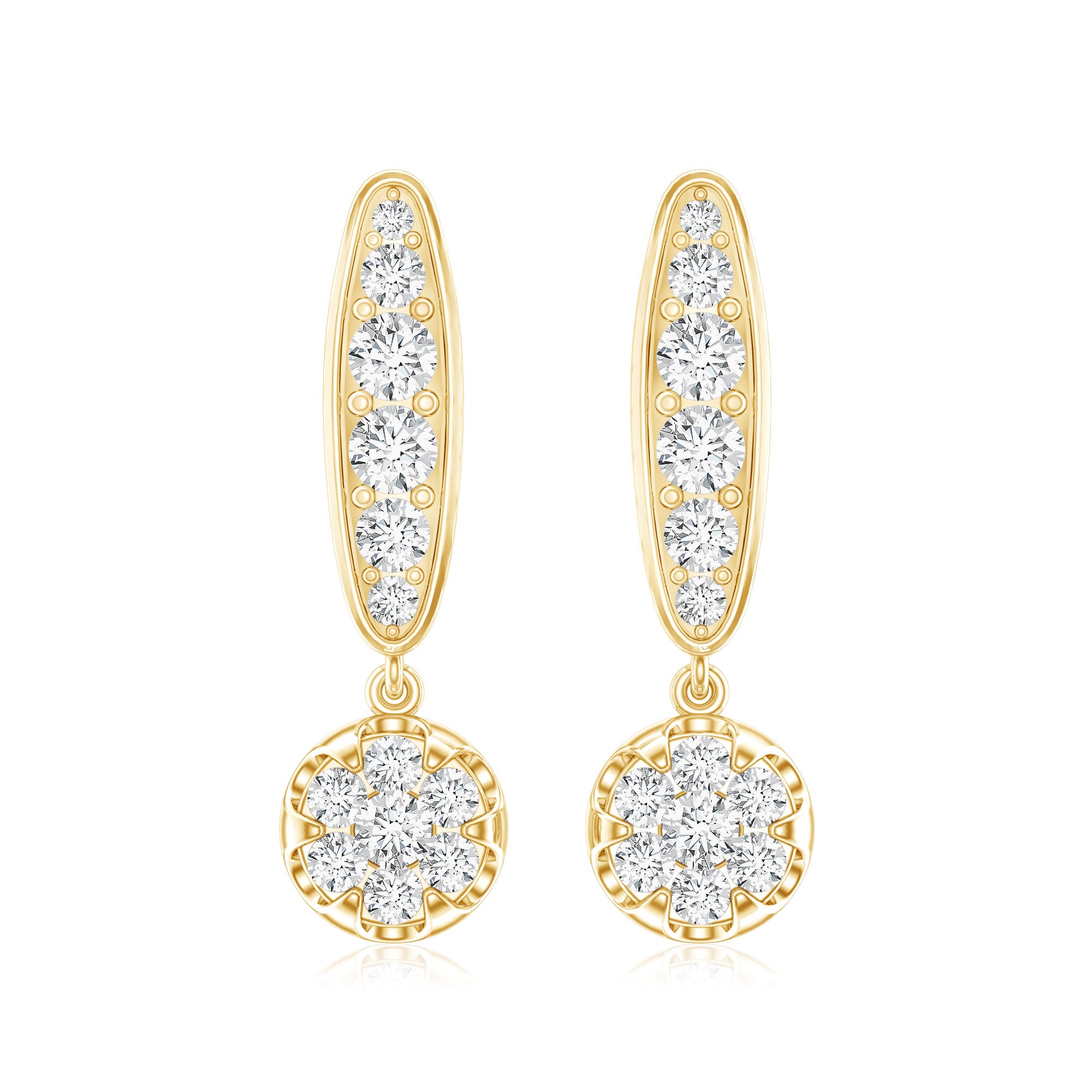 Real Diamond Bar Drop Earrings for Women Natural - ( HI-SI ) - Rosec Jewels