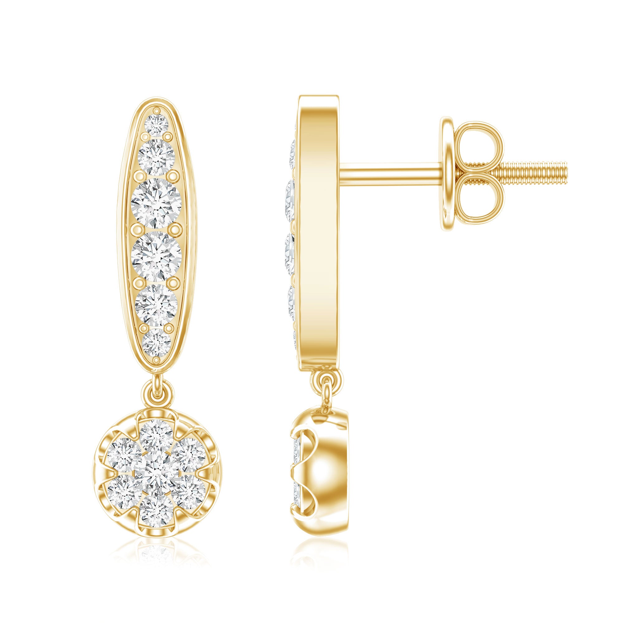 Real Diamond Bar Drop Earrings for Women Natural - ( HI-SI ) - Rosec Jewels