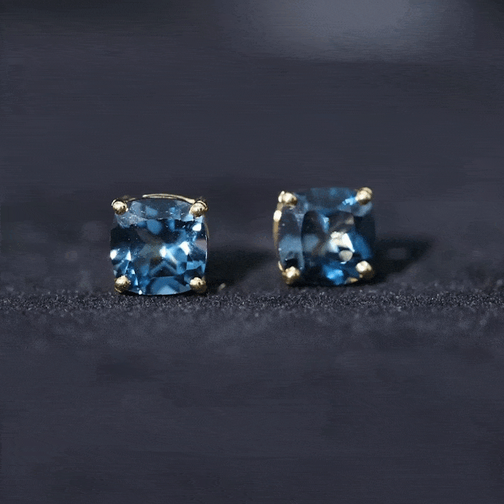 2.5 Carat Cushion Cut London Blue Topaz Stud Earrings AAA - Rosec Jewels