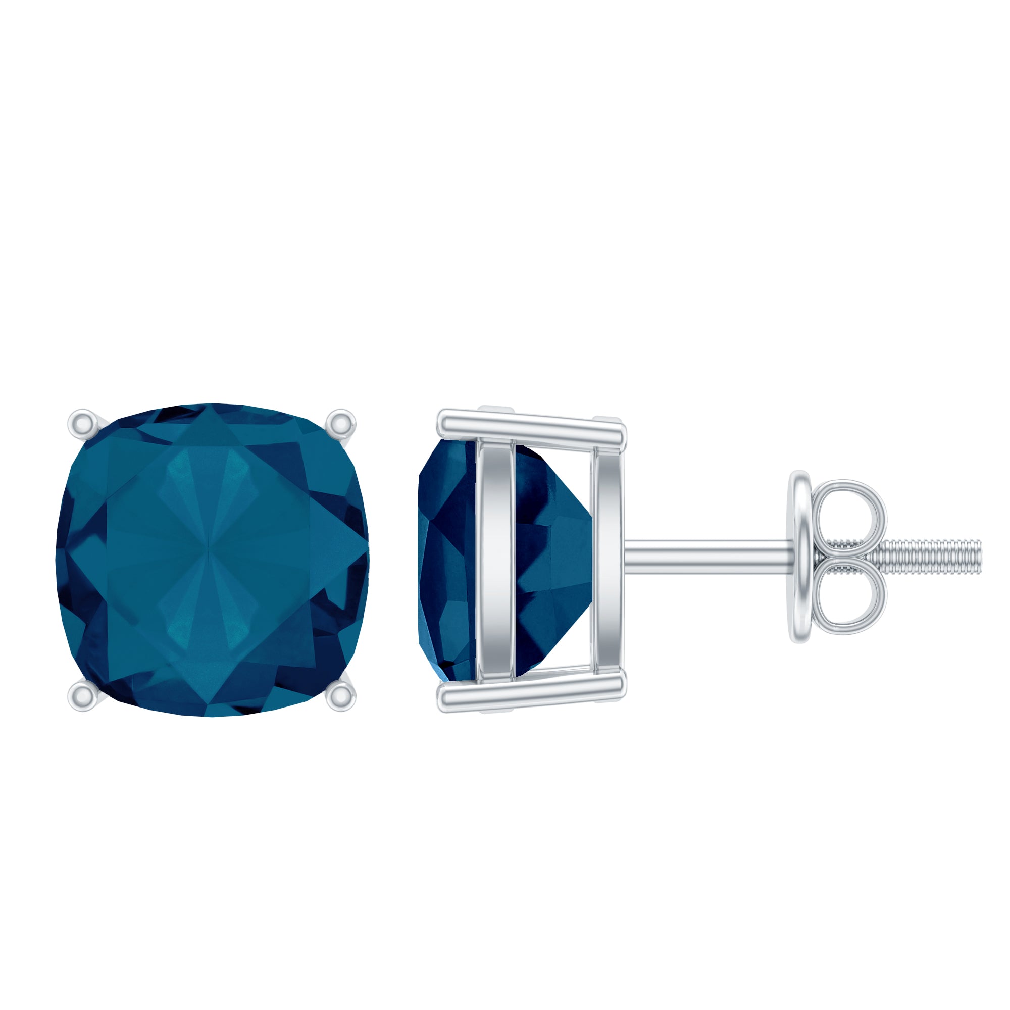 2.5 Carat Cushion Cut London Blue Topaz Stud Earrings AAA - Rosec Jewels