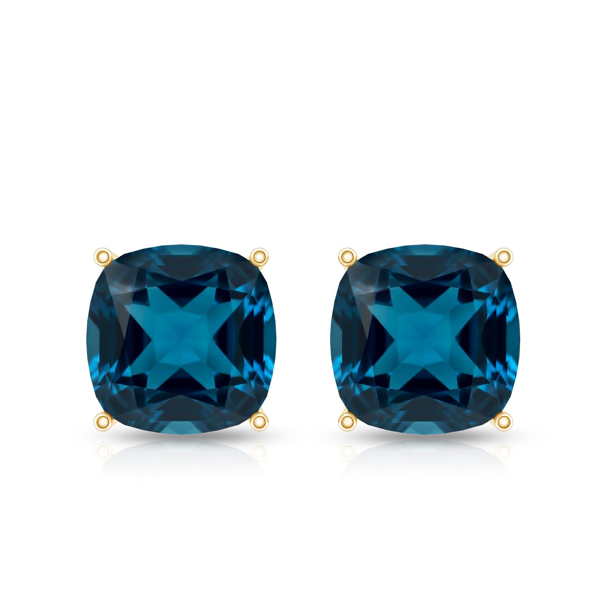 5.6 Carat Cushion Cut London Blue Topaz Stud Earrings AAA - Rosec Jewels
