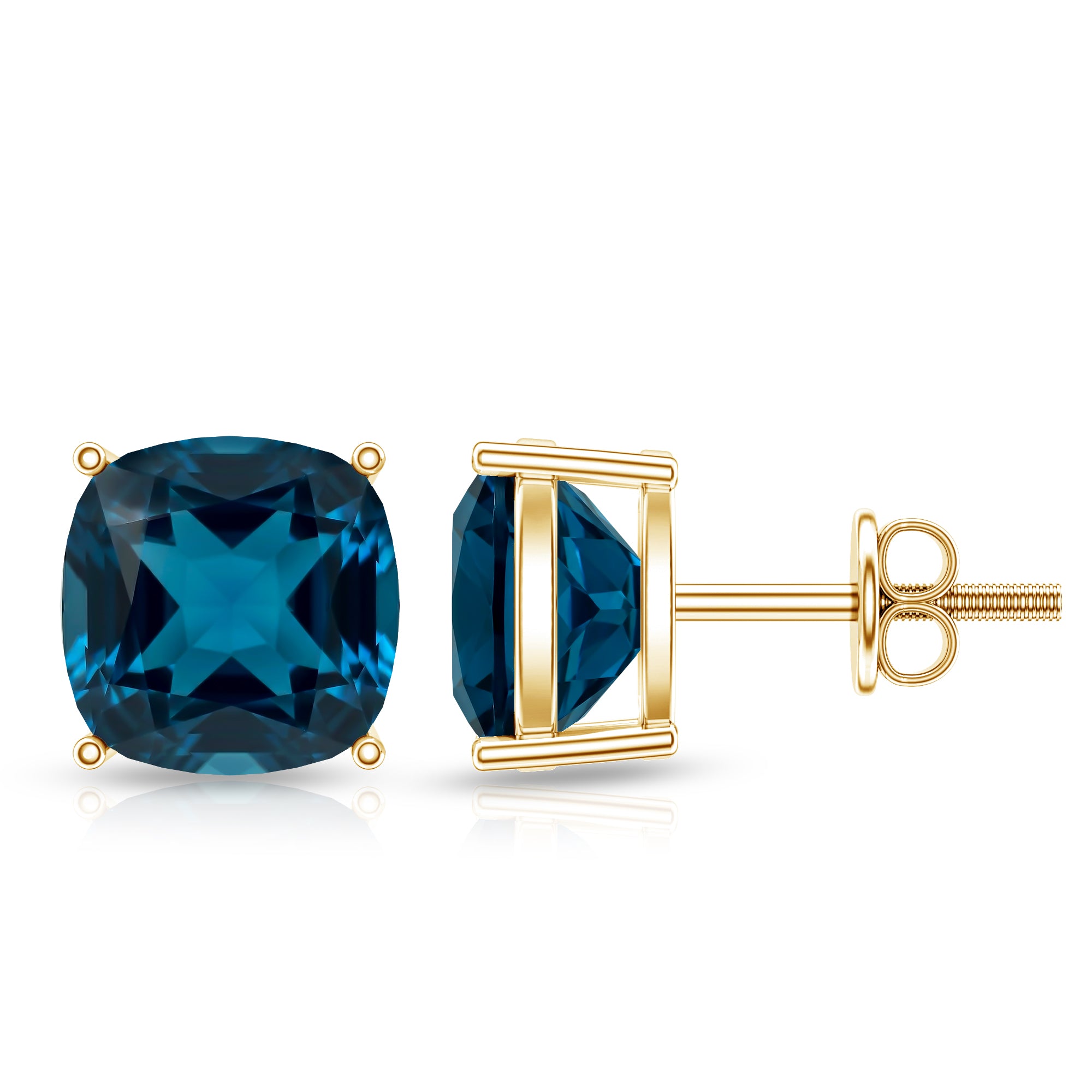 5.6 Carat Cushion Cut London Blue Topaz Stud Earrings AAA - Rosec Jewels