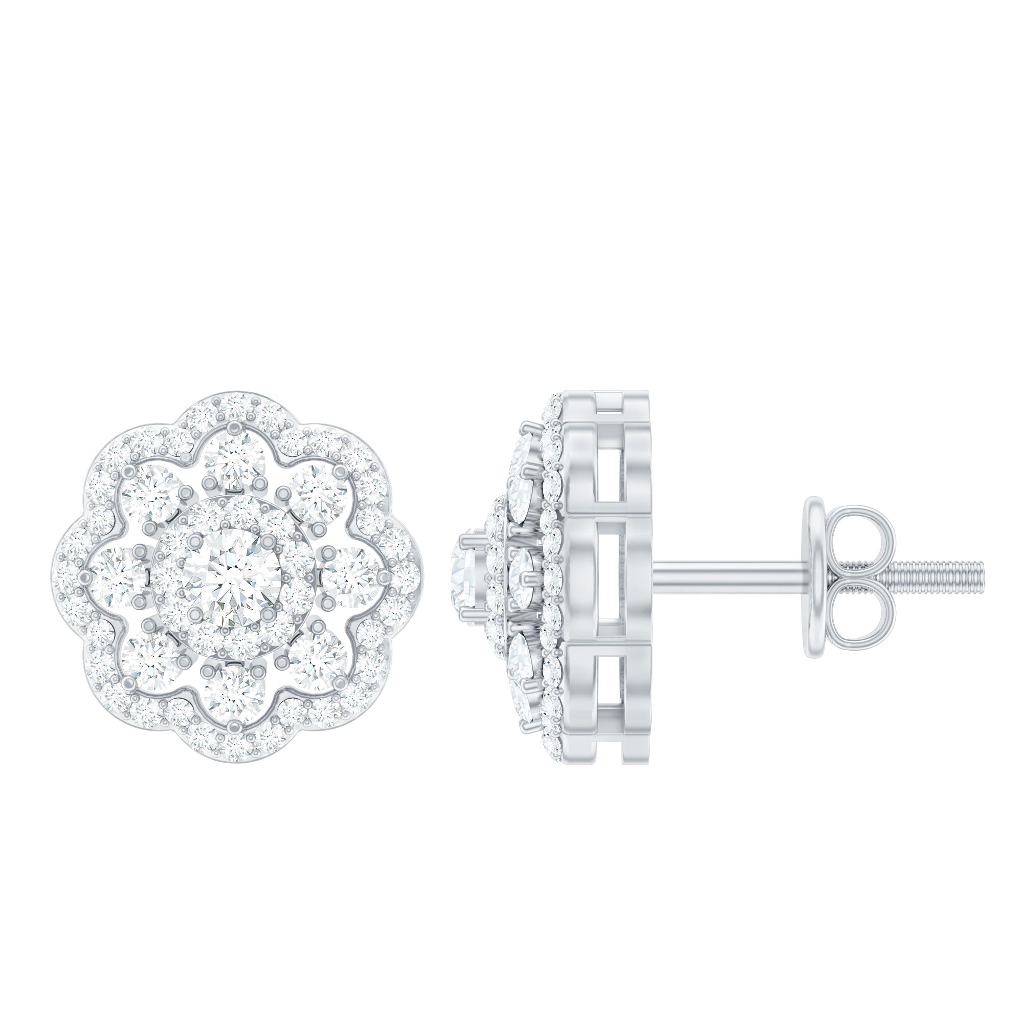 Certified Moissanite Big Flower Stud Earrings D-VS1 - Rosec Jewels