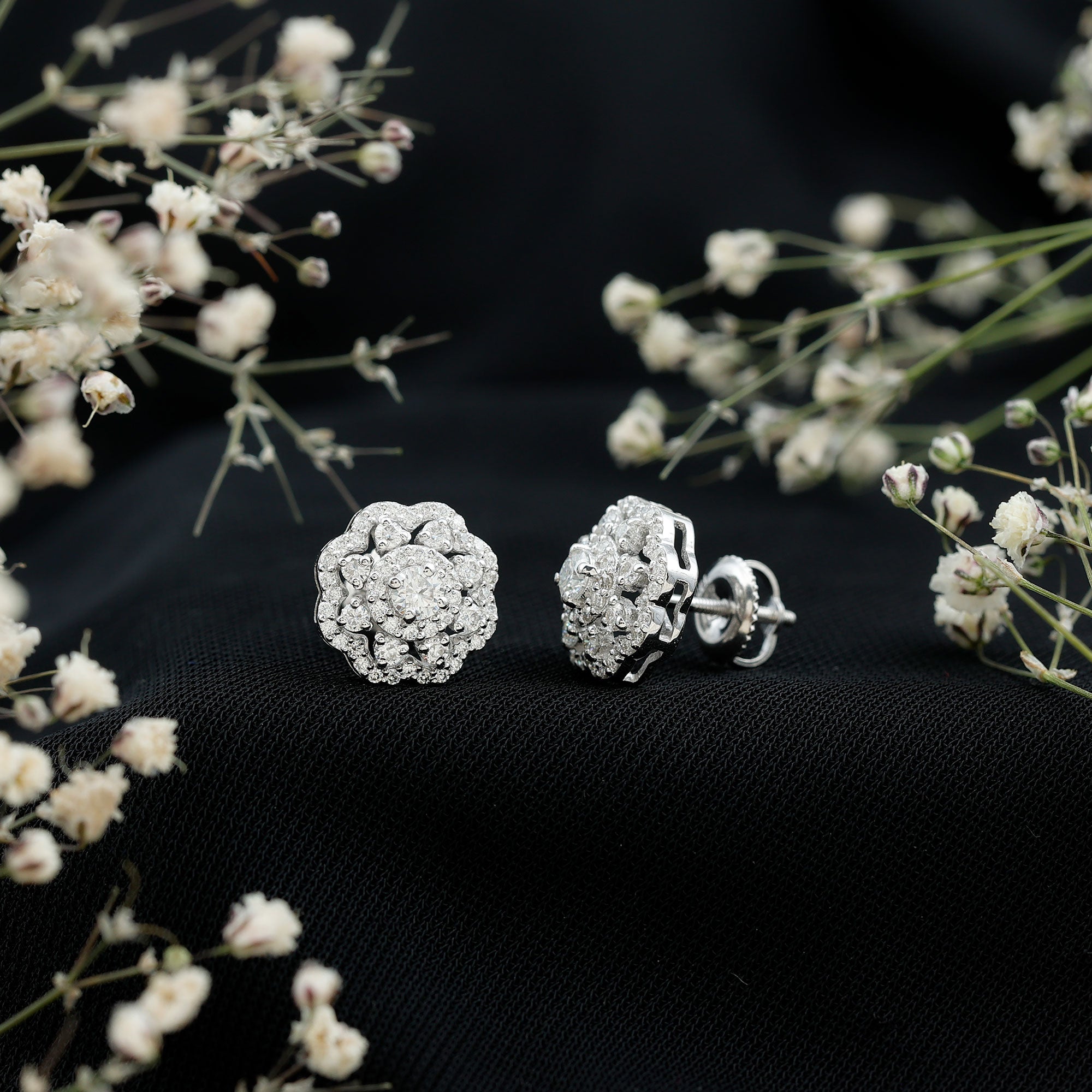 Certified Moissanite Big Flower Stud Earrings D-VS1 - Rosec Jewels