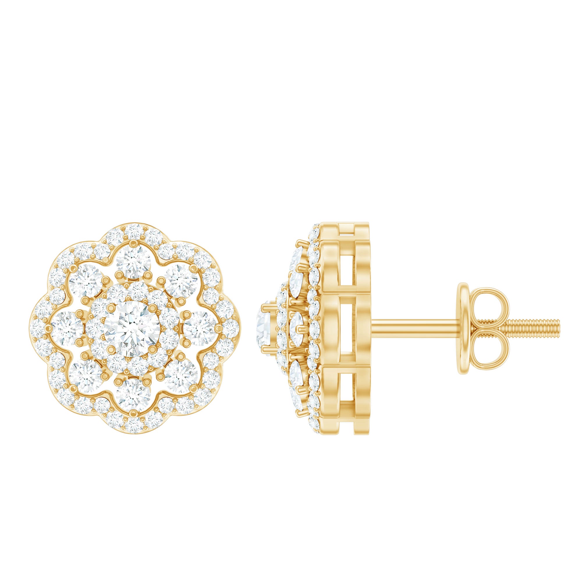 Certified Moissanite Big Flower Stud Earrings D-VS1 - Rosec Jewels