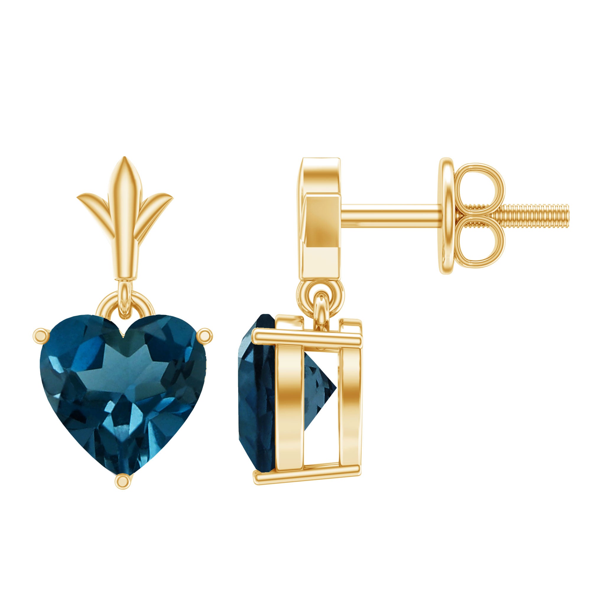 4 Carat London Blue Topaz Heart Drop Earrings for Women AAA - Rosec Jewels