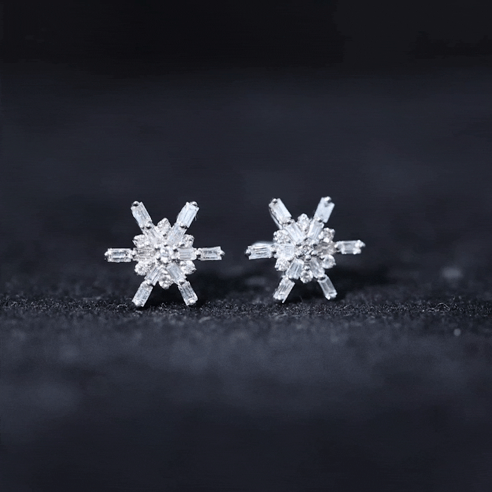Minimal Diamond Snowflake Stud Earrings Natural - ( HI-SI ) - Rosec Jewels