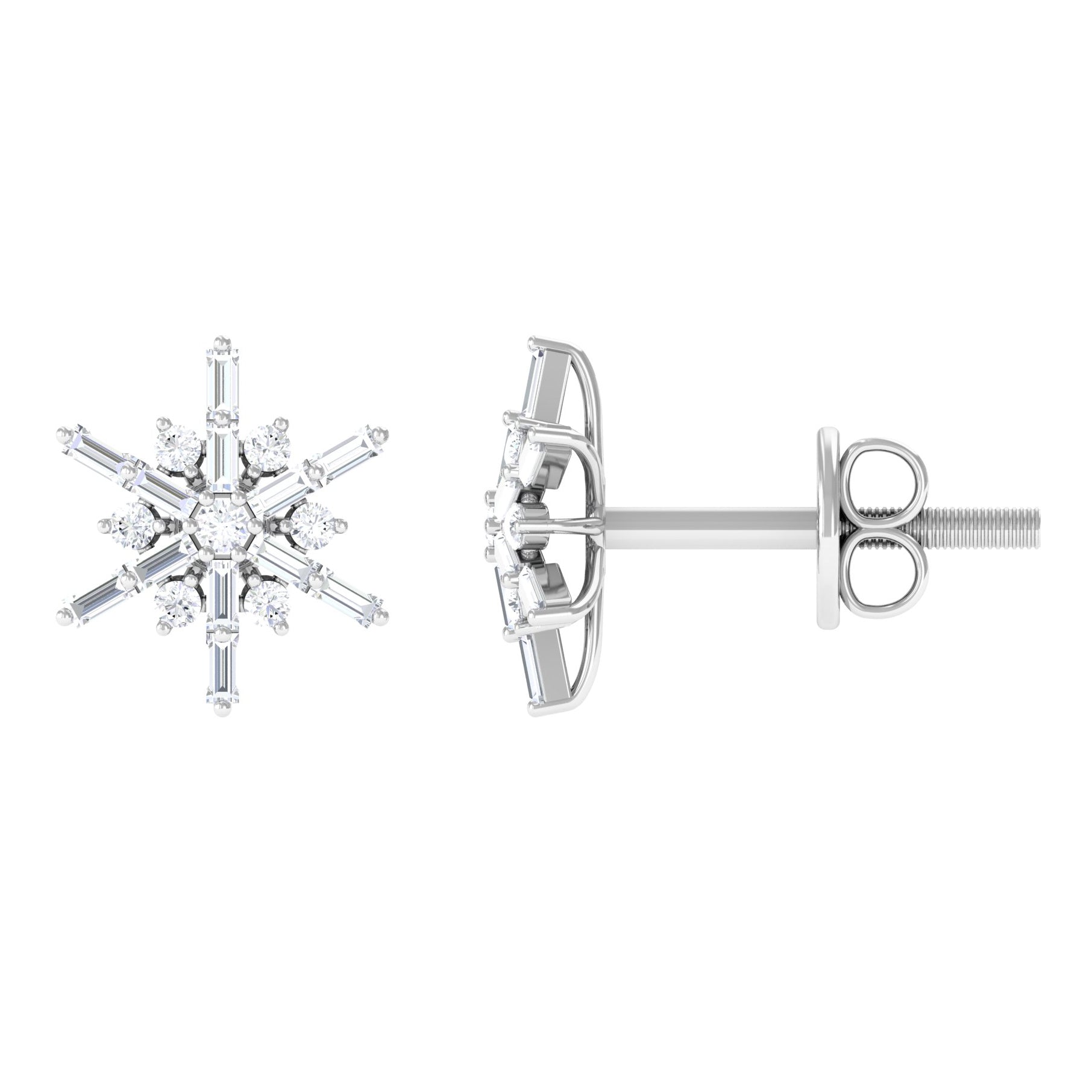 Minimal Diamond Snowflake Stud Earrings Natural - ( HI-SI ) - Rosec Jewels