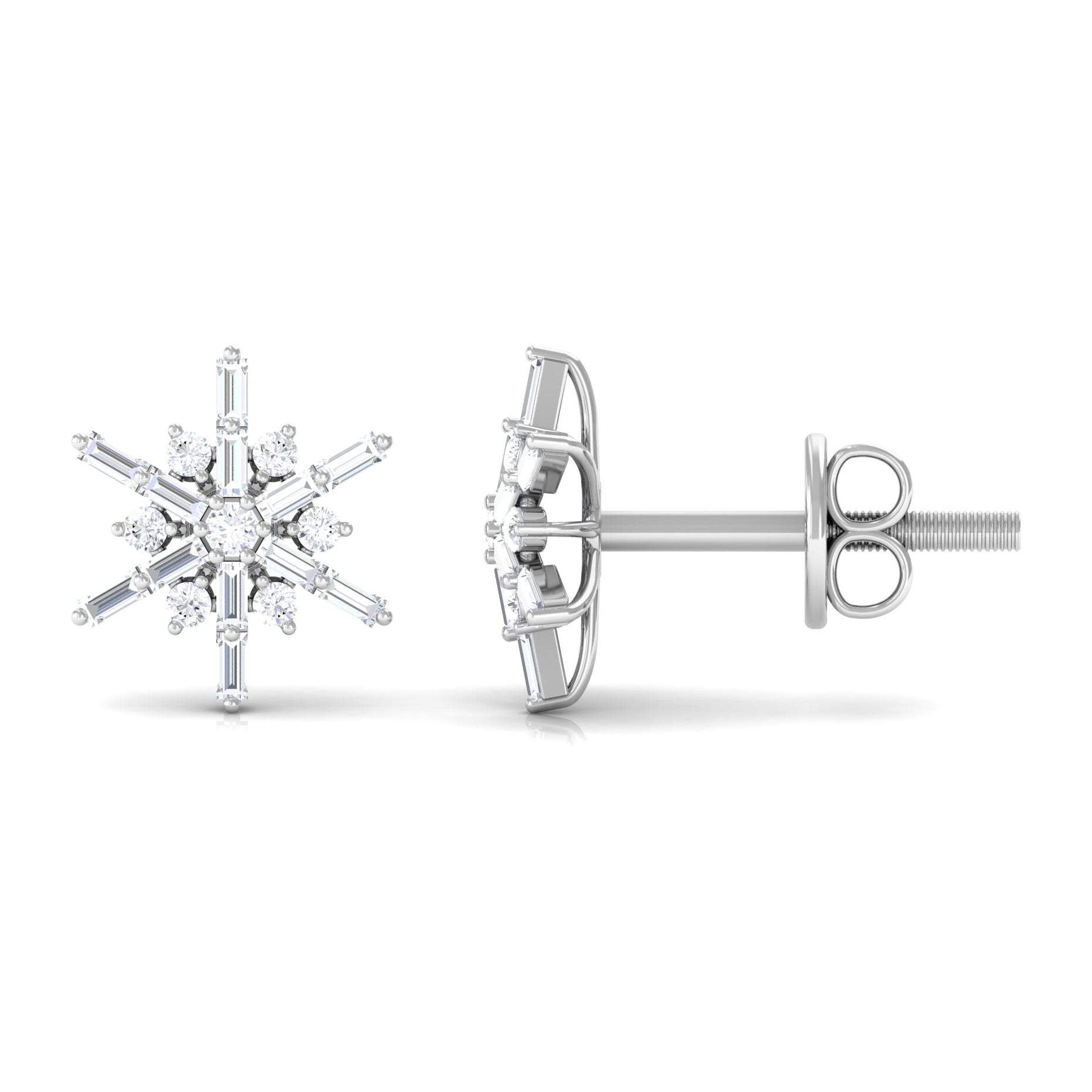 Minimal Diamond Snowflake Stud Earrings Natural - ( HI-SI ) - Rosec Jewels