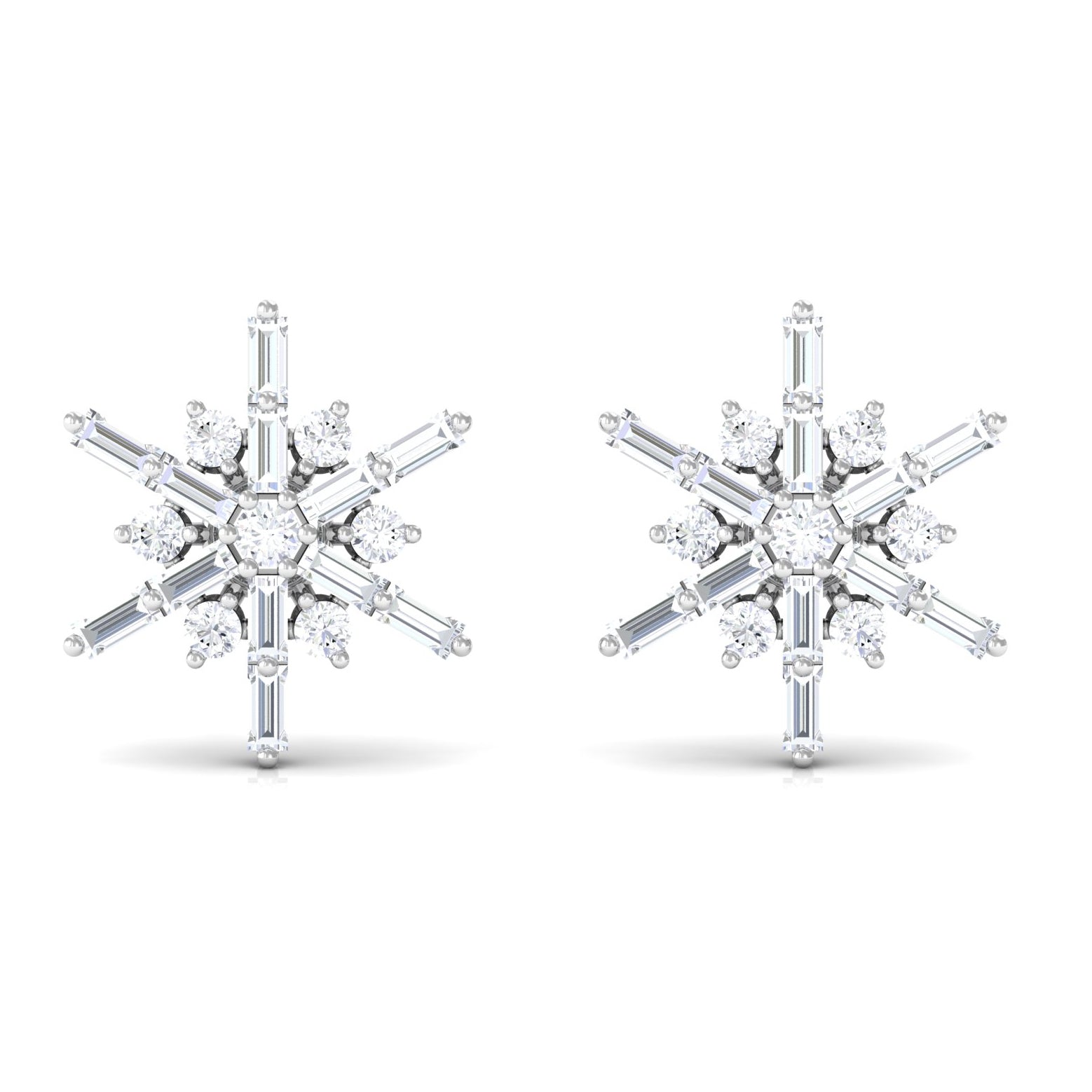 Minimal Diamond Snowflake Stud Earrings Natural - ( HI-SI ) - Rosec Jewels