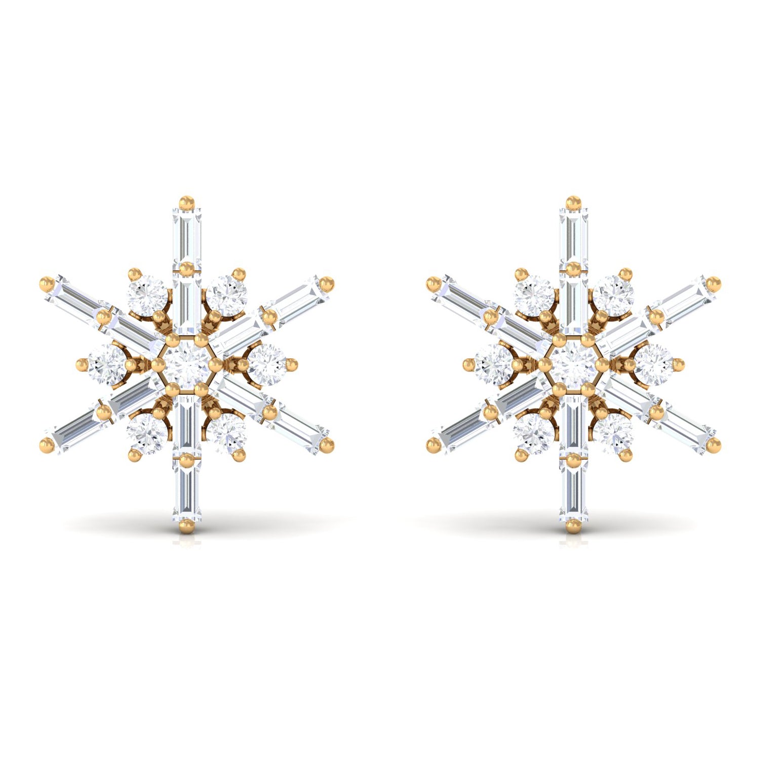 Minimal Diamond Snowflake Stud Earrings Natural - ( HI-SI ) - Rosec Jewels