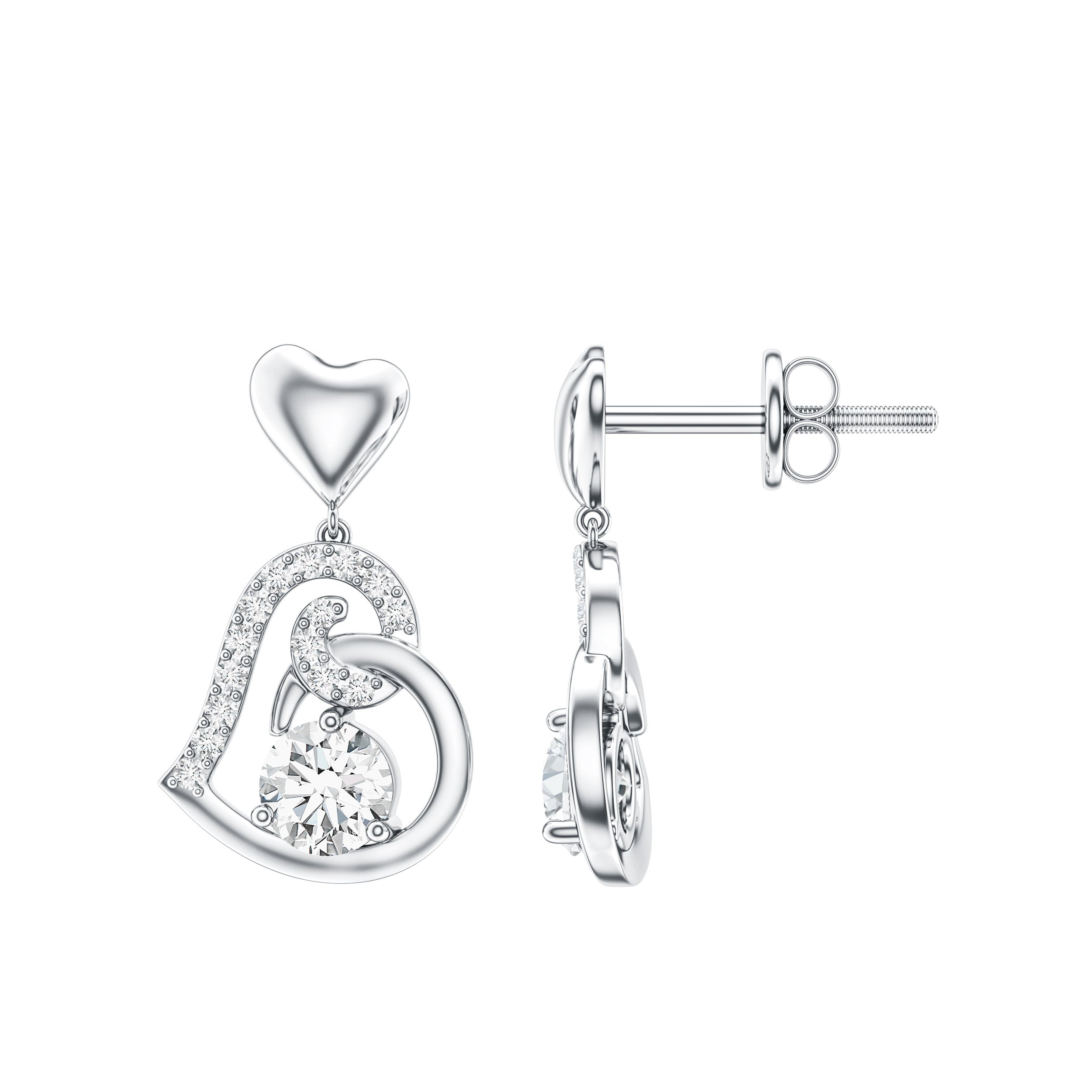 0.6 Carat Moissanite Heart Drop Earrings for Women D-VS1 - Rosec Jewels